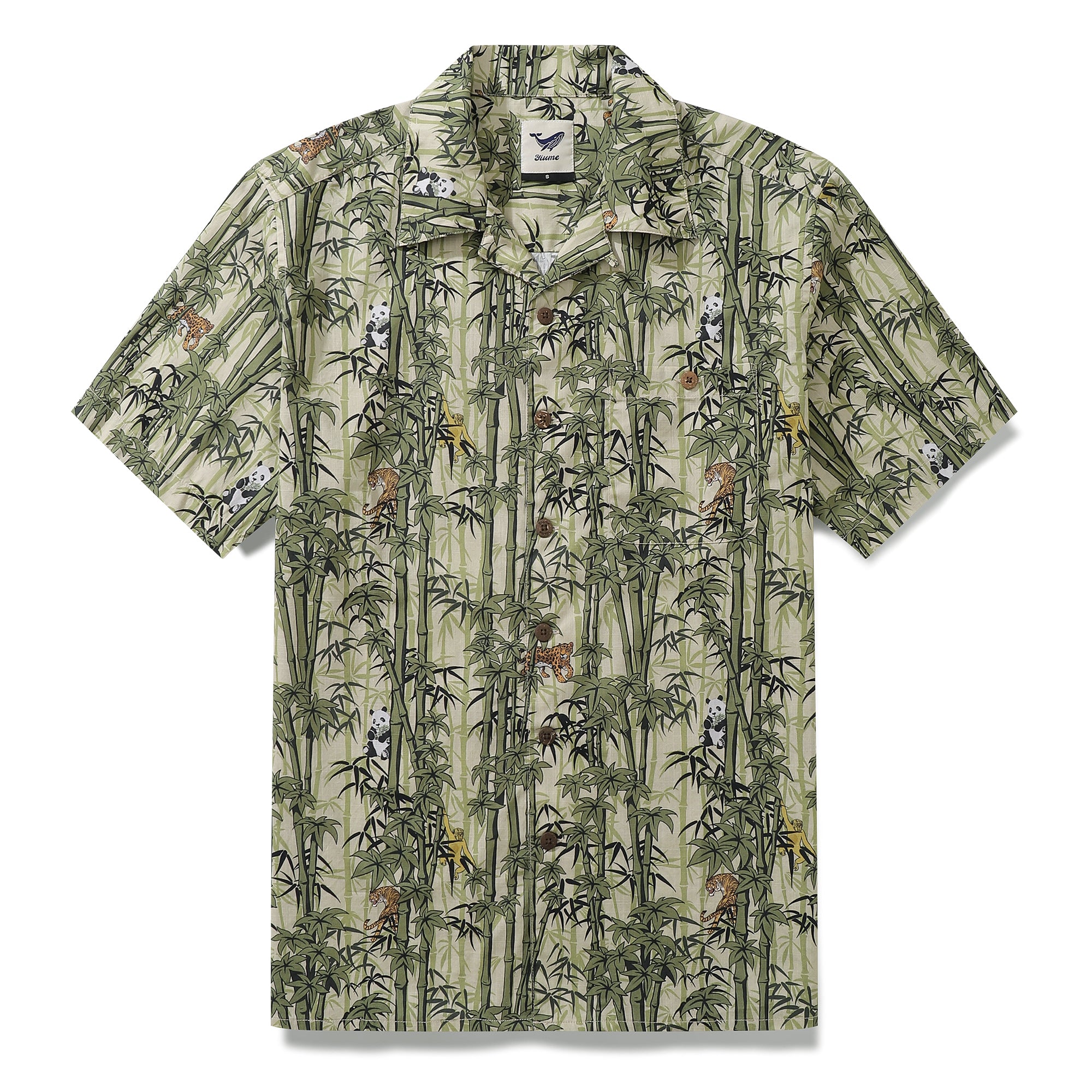 Summer Hawaiian Shirt For Men Bamboo Print Shirt Camp Collar 100% Cotton Shirt