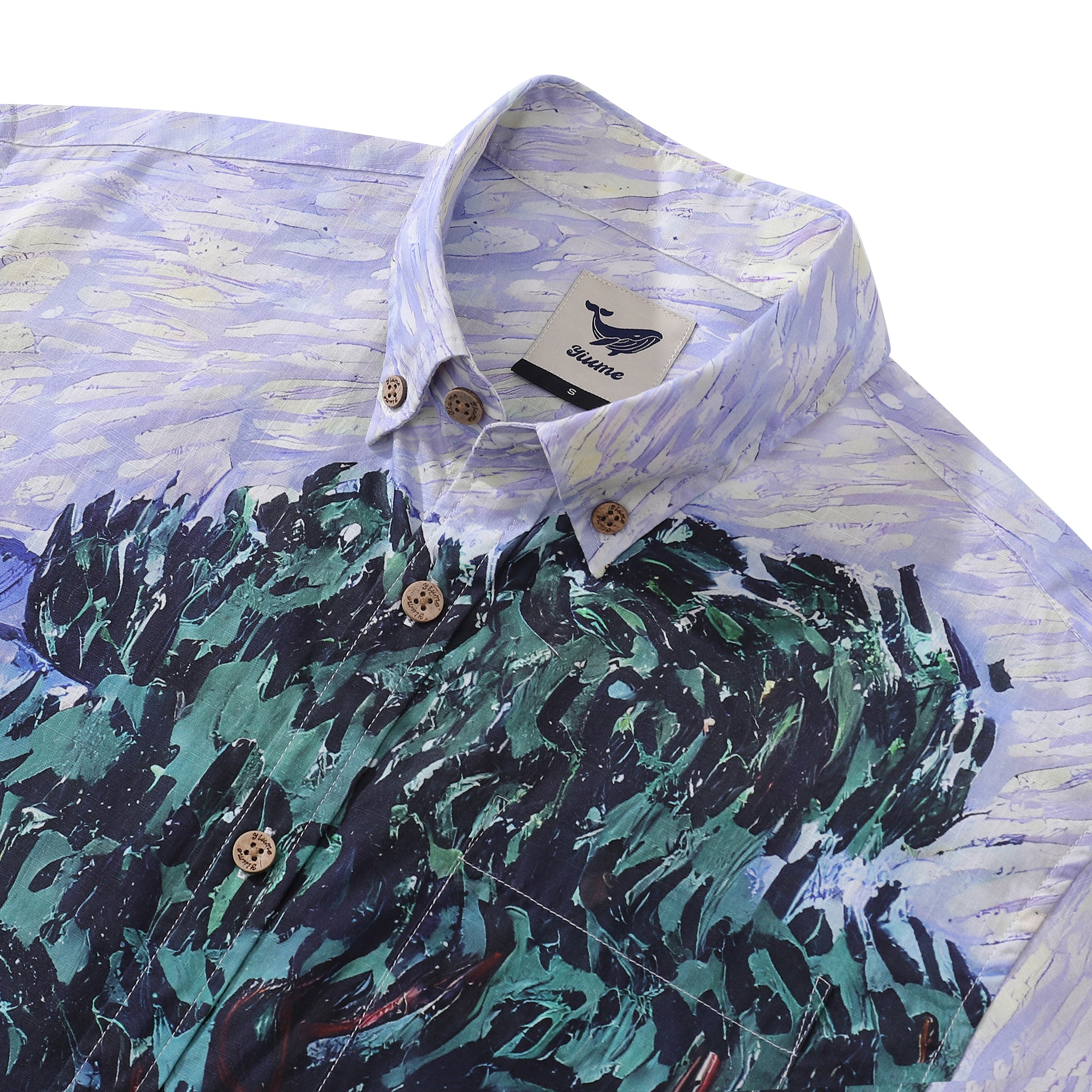 Men's 1950s Vintage Hawaiian Shirt Whispering Trees Print Cotton Button-down Short Sleeve Aloha Shirt