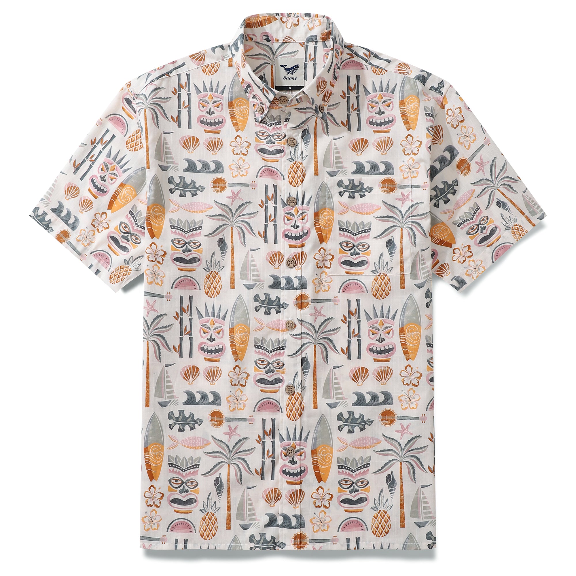 Fashion Hawaiian Shirt For Men Tiki Beach By House of Haricot Button-down Shirt Short Sleeve 100% Cotton Shirt