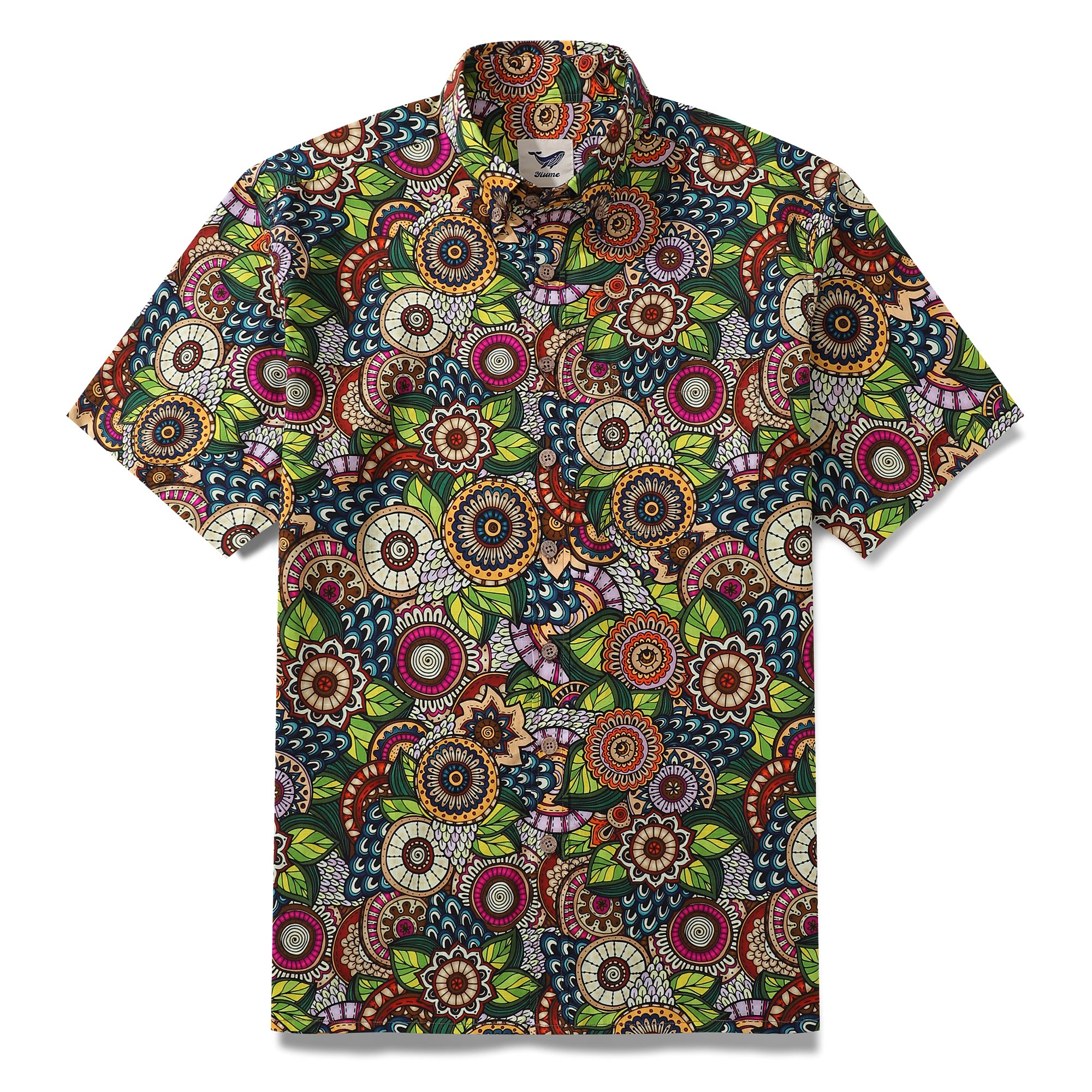 Hawaiian Shirt für Männer Bohemian Blumenmuster Hemd mit Knopfleiste Kurzarm 100% Baumwolle Hemd