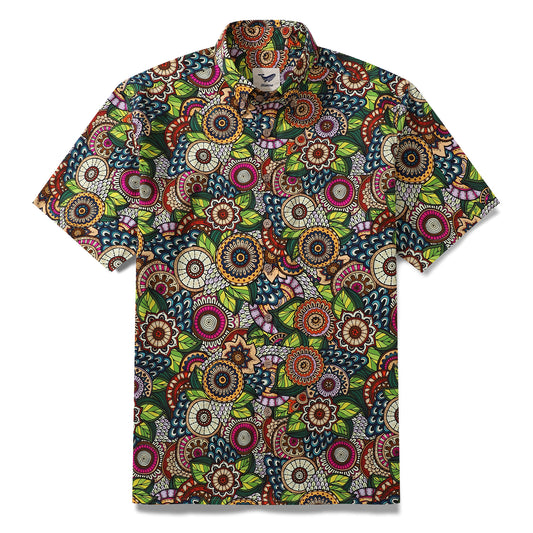 Mandala Hawaiian shirt for men with bohemian floral print