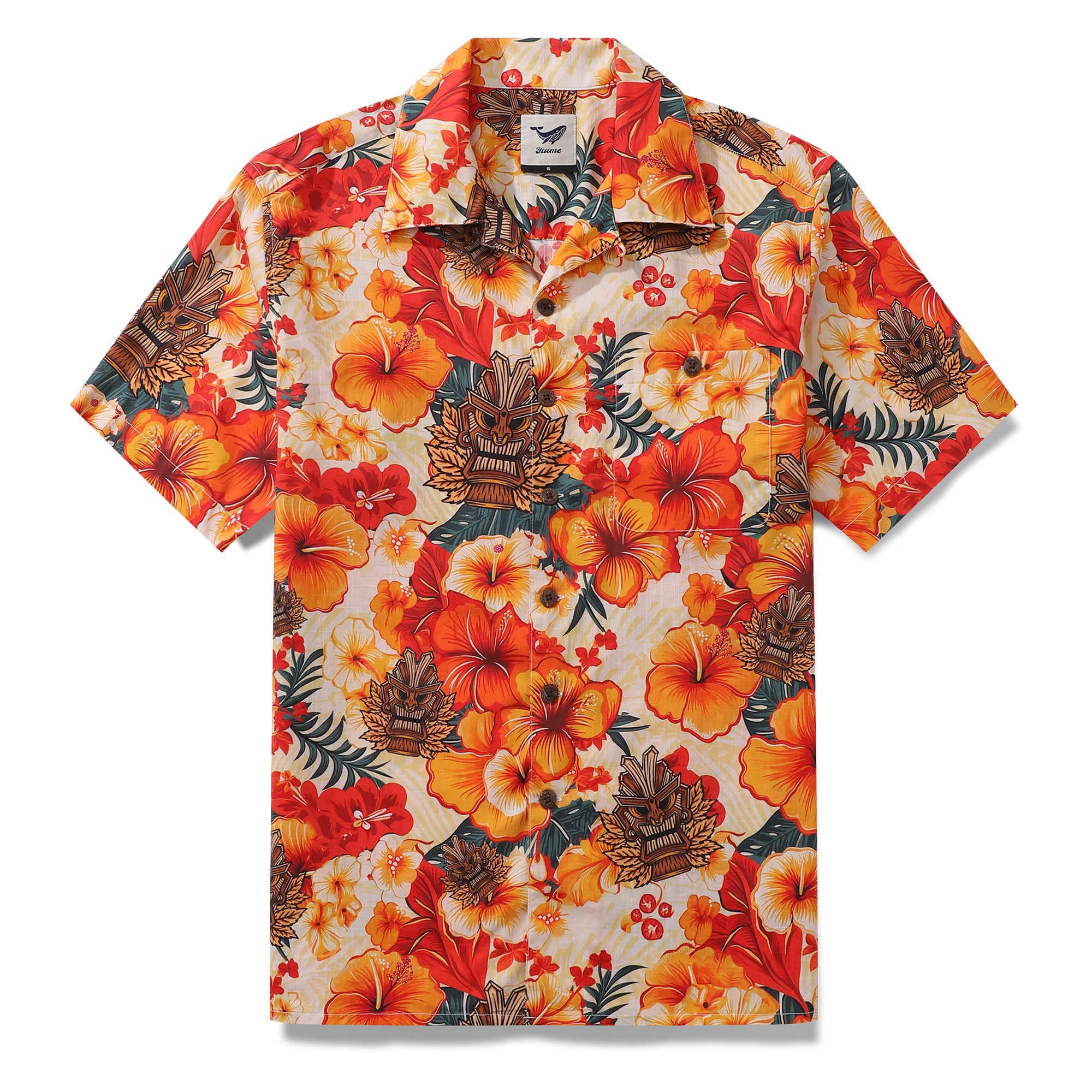 Tiki Hawaiian Shirt For Men Designer Floral Shirt Camp Collar 100 Cot