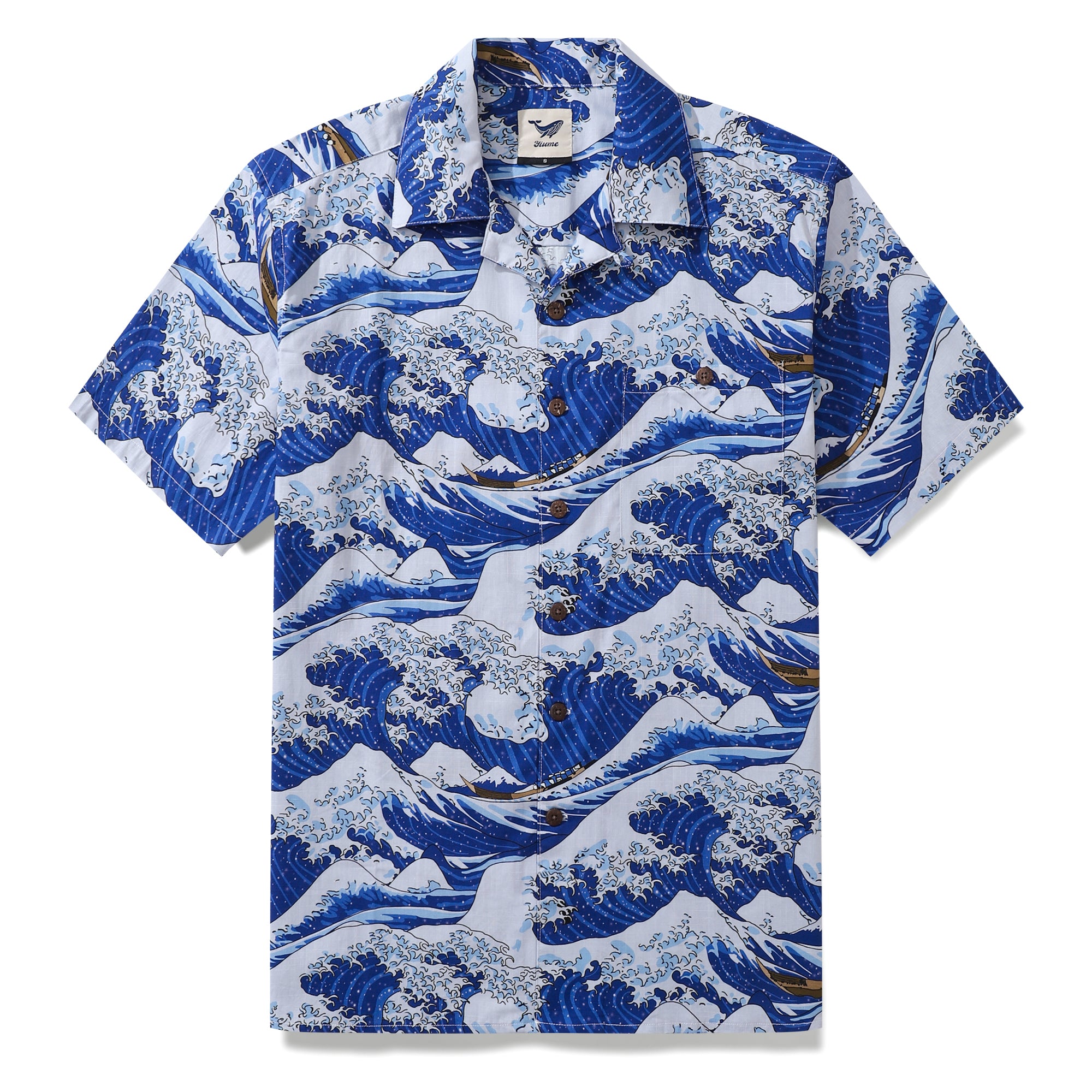 Camicia hawaiana da uomo Camicia con stampa giapponese Ocean Waves Colletto camp 100% cotone