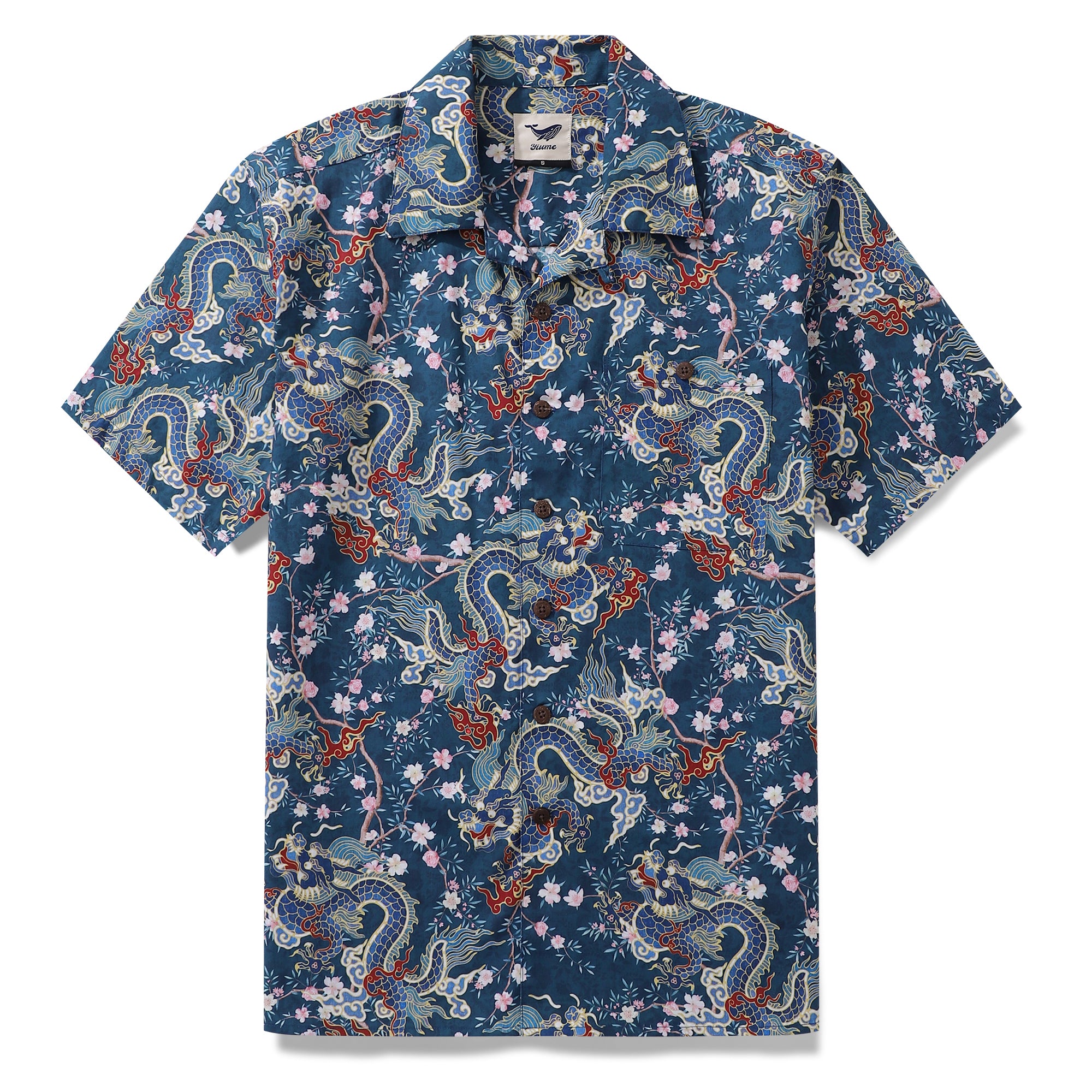 Hawaiian Shirt For Men Dragon Shirt Floral Rhythm Print Shirt Camp Collar 100% Cotton