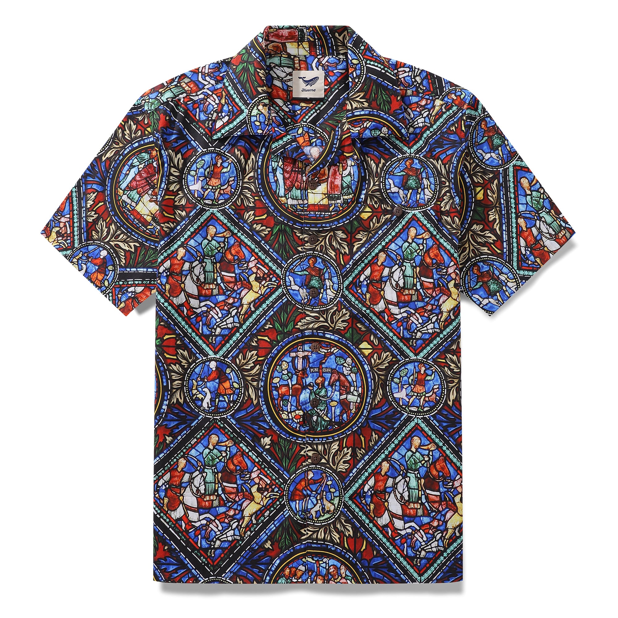 Hawaiian Shirt For Men Stained Glass Window Print Shirt Camp Collar 100% Cotton Shirt