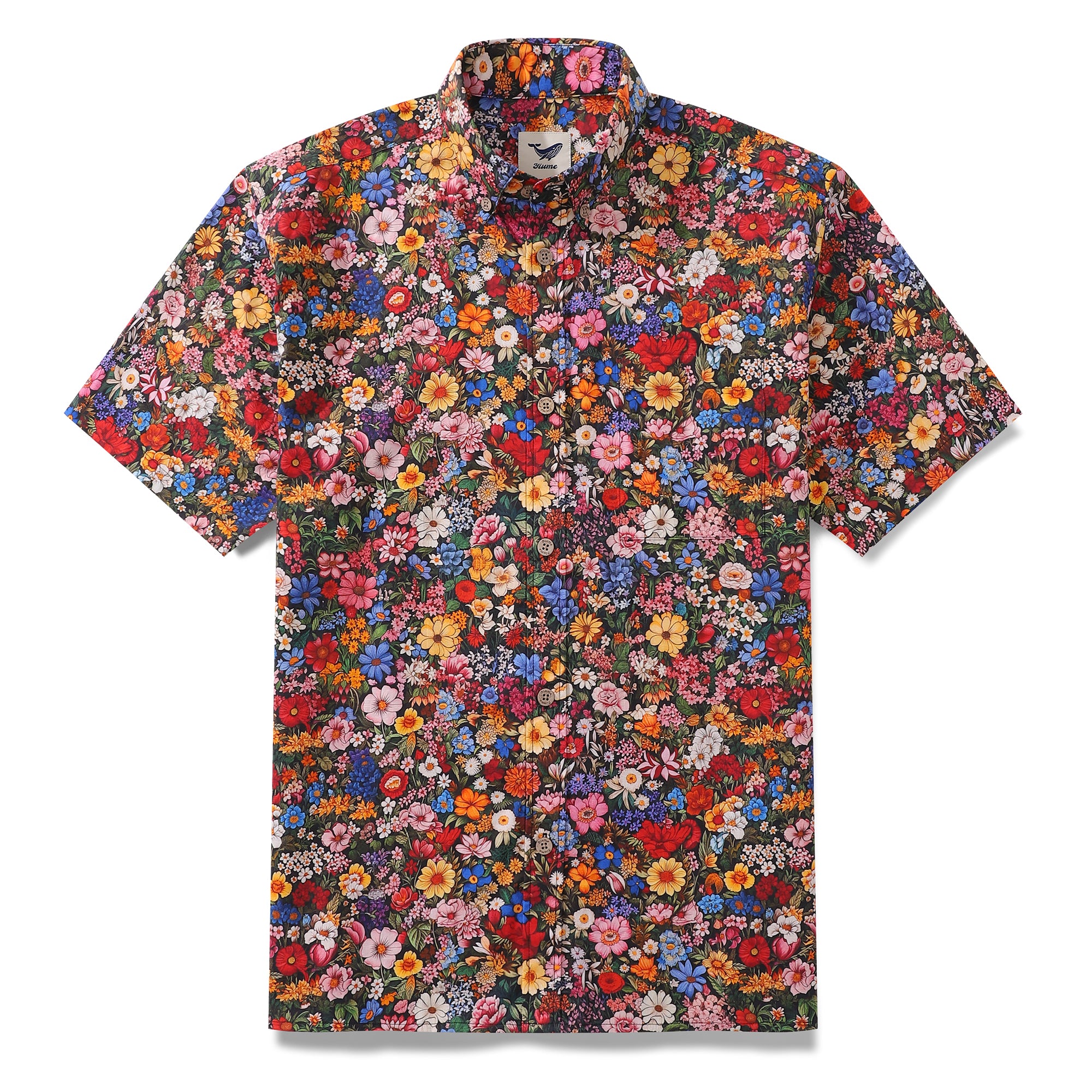 Camisa hawaiana vintage de los años 60 entre las flores, camisa Aloha de manga corta con botones de algodón