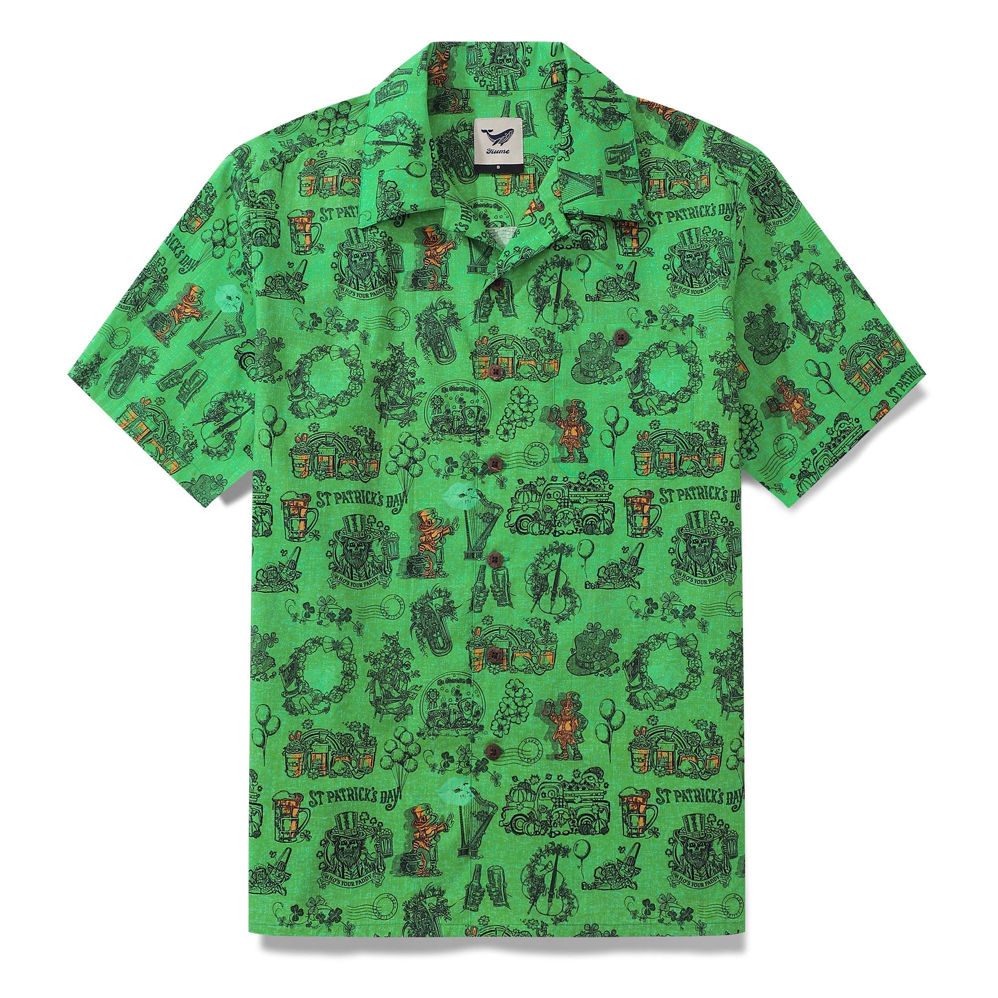 CALLE. Camisa hawaiana del día de San Patricio para hombre, camisa de fiesta, cuello de campamento, 100% algodón