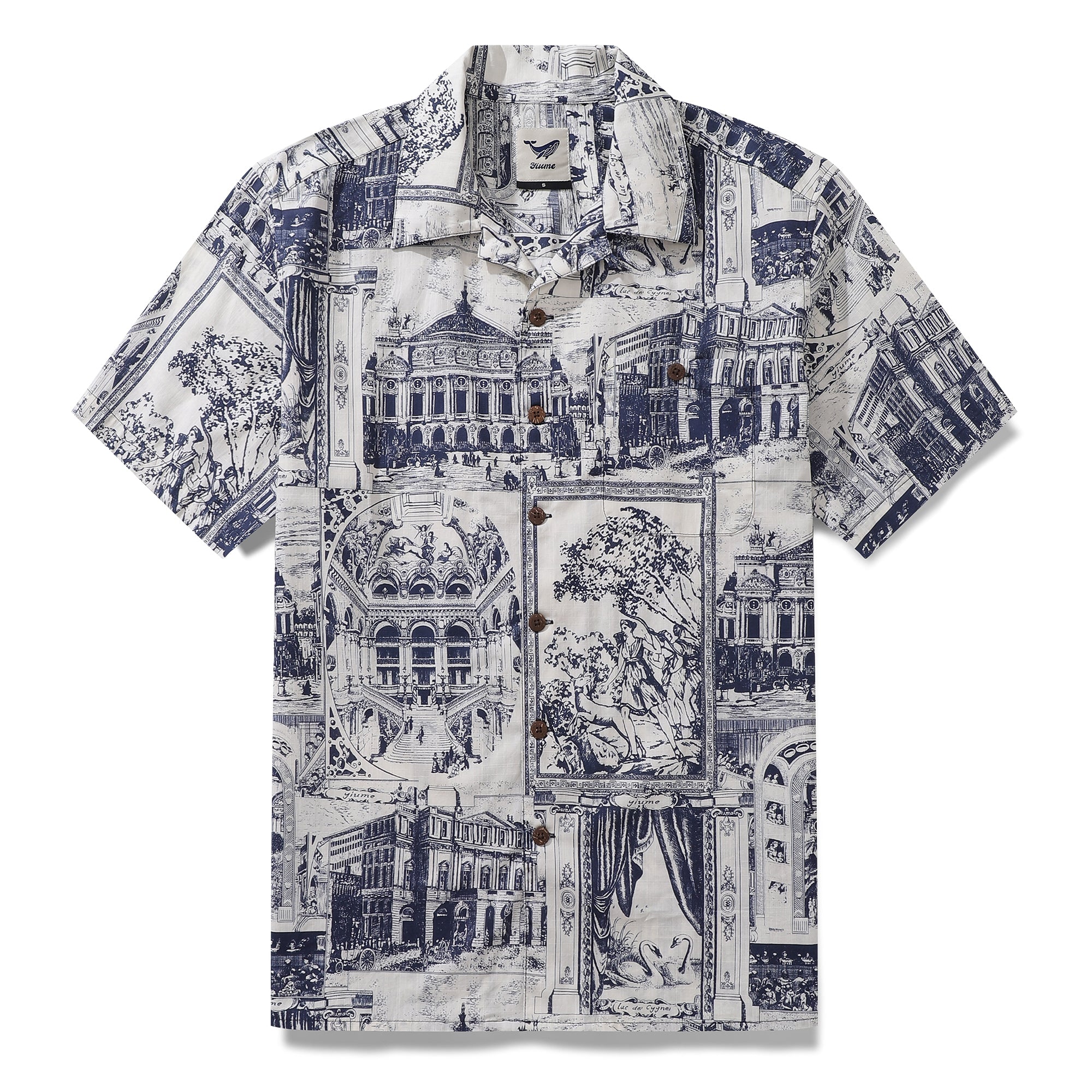 Hawaiian Shirt For Men Artistic Mark Print Shirt Camp Collar 100% Cotton