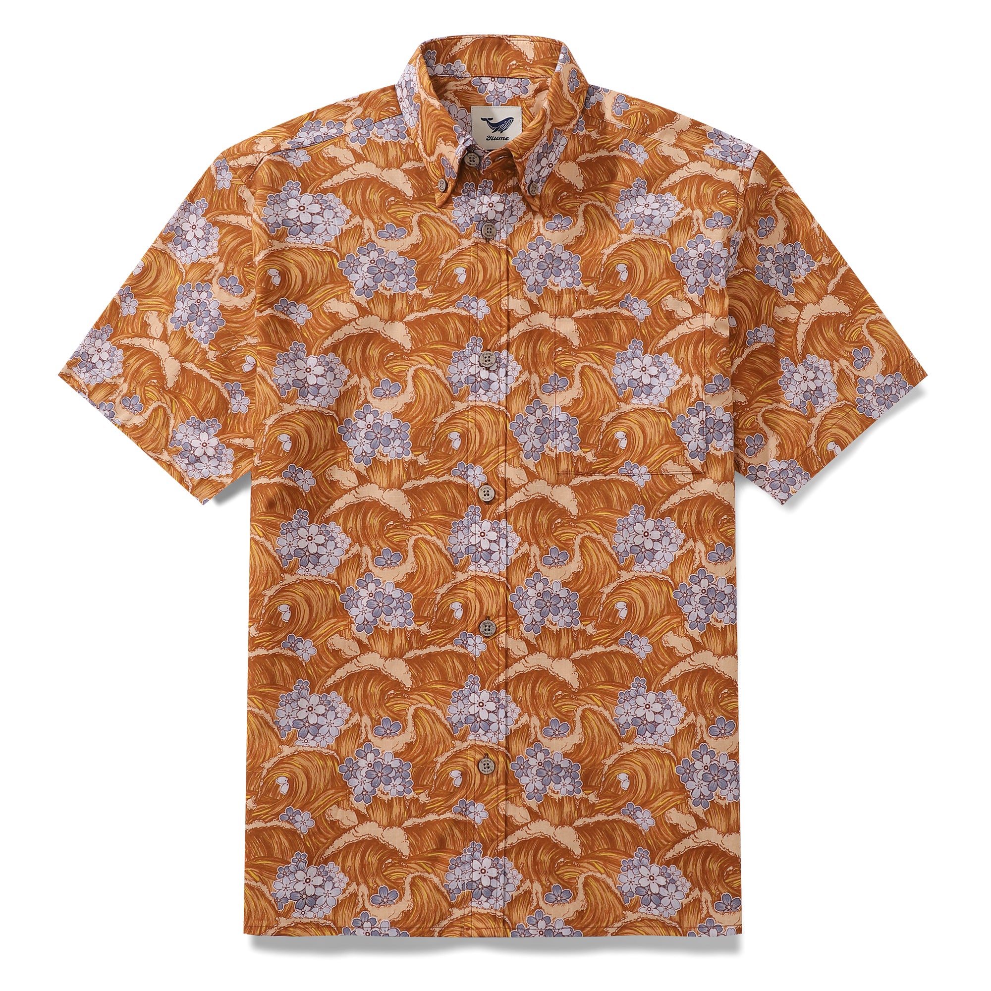 Men's Hawaiian Shirt Sakura Sea Print Cotton Button-down Short Sleeve ...
