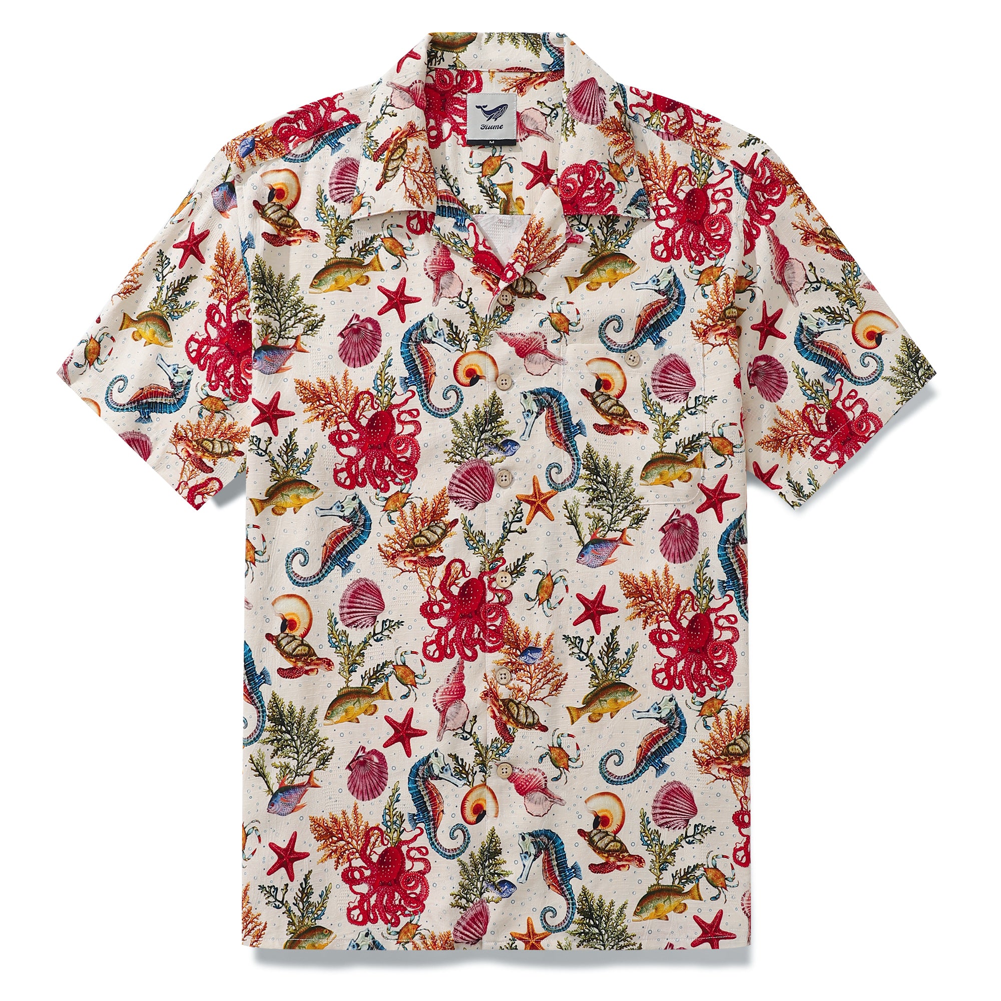 Men's Hawaiian Shirt Marine Life Seahorse Octopus Print Camp collar Short Sleeve Aloha Shirt - Silk