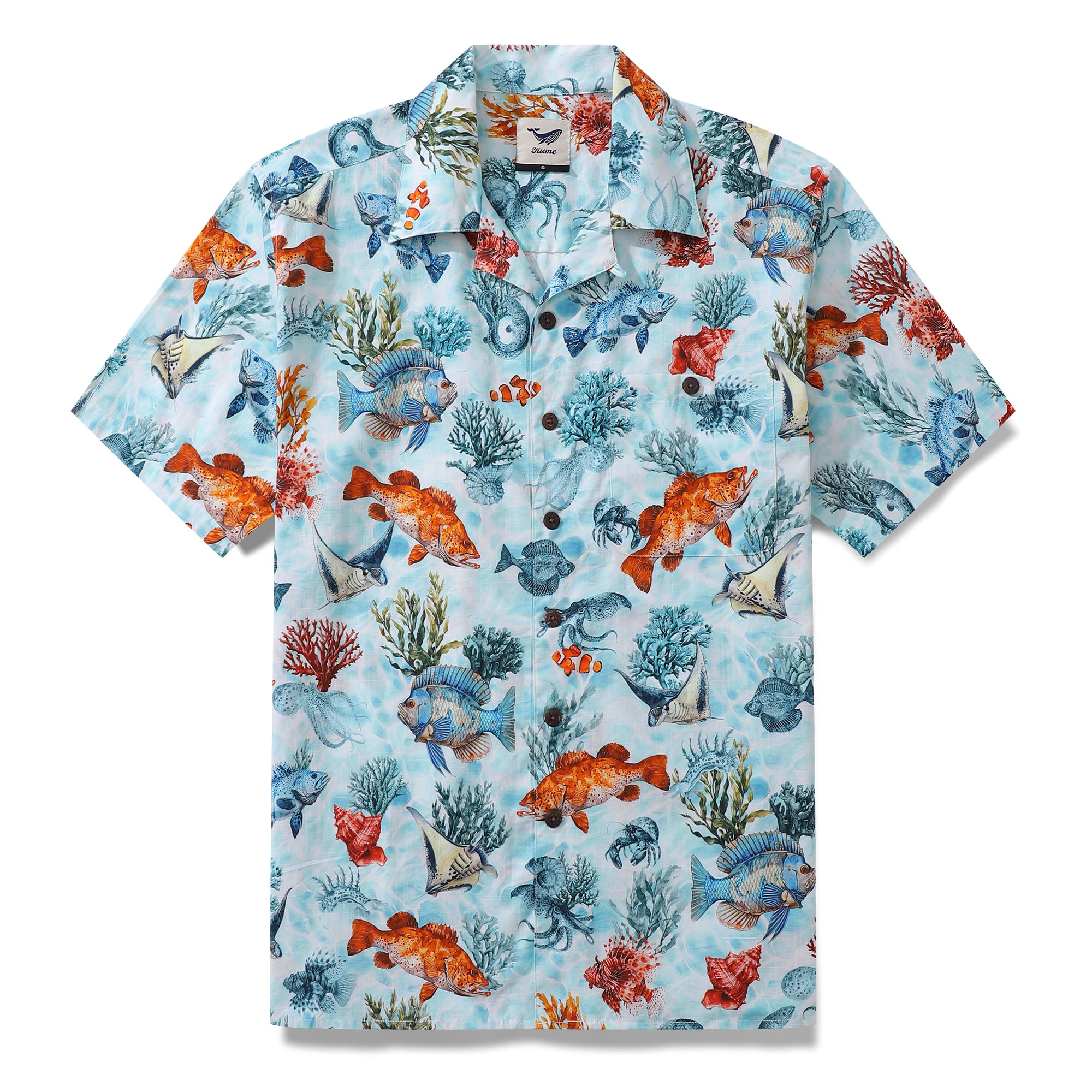 Chemise hawaïenne Bluey pour hommes, chemise à motif poisson, col camp, 100 % coton.