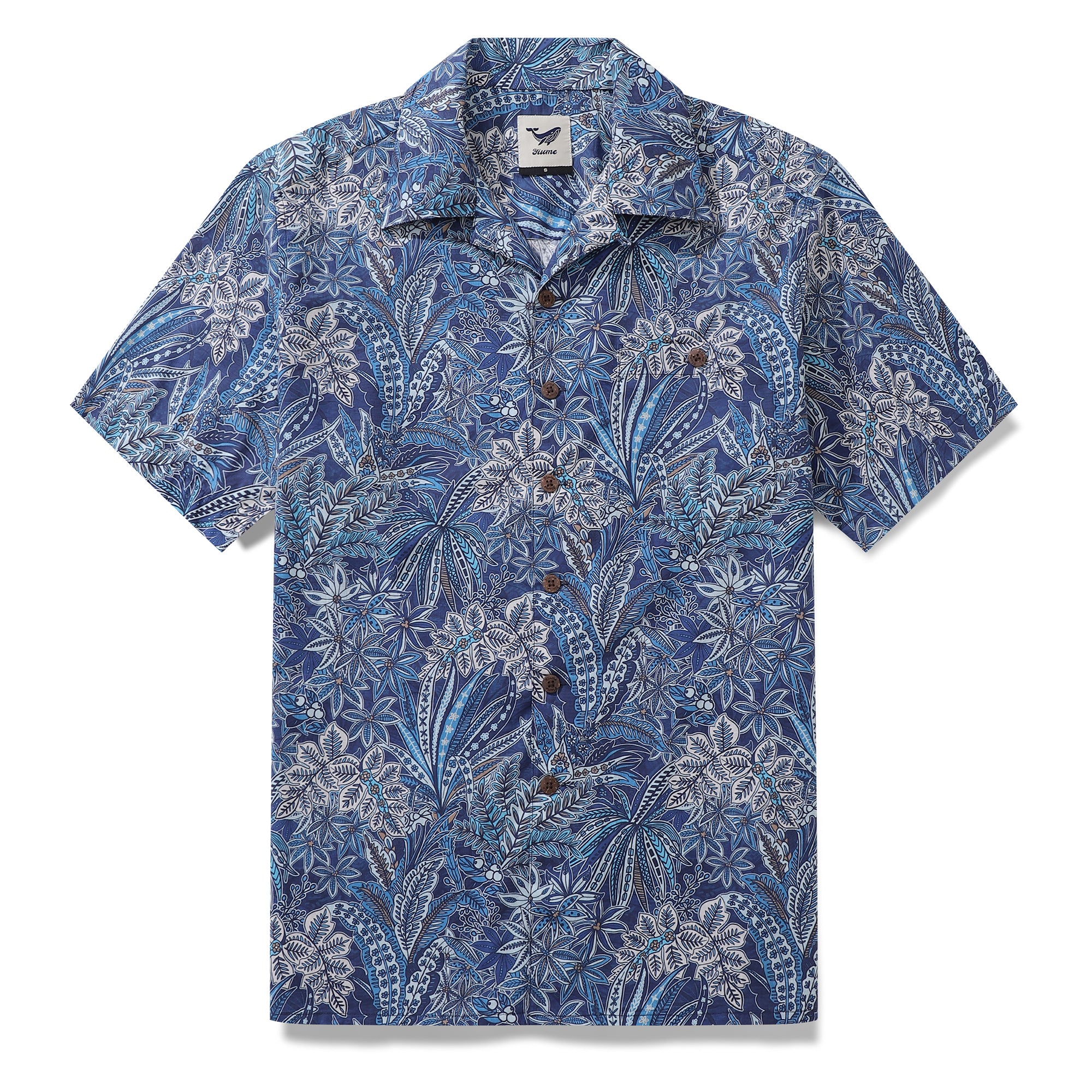 Hawaiian Shirt For Men Tropical Blues Print Shirt Camp Collar 100% Cotton Shirt