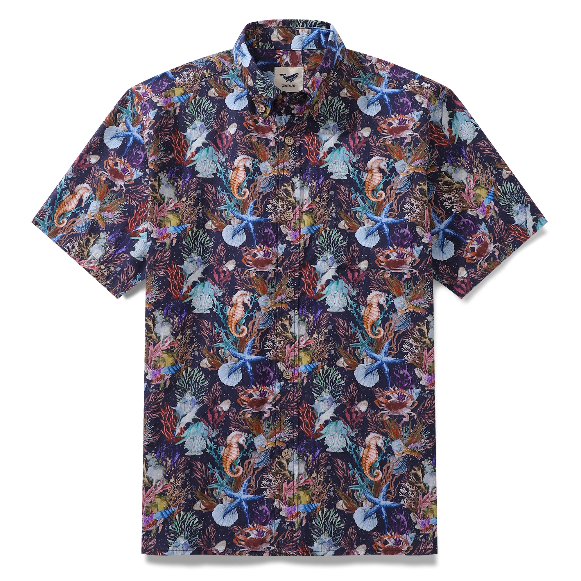Camisa hawaiana para hombre Camisa Aloha de manga corta con botones de algodón con estampado psicodélico del océano
