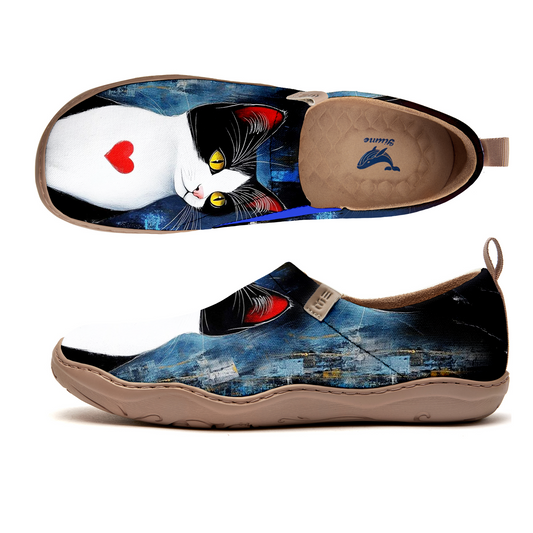 Yiume Arte femenino Slip-on Casual Canvas Shoes Heart Marked Mew pintado, 100% de algodón Negro Negro Amor
