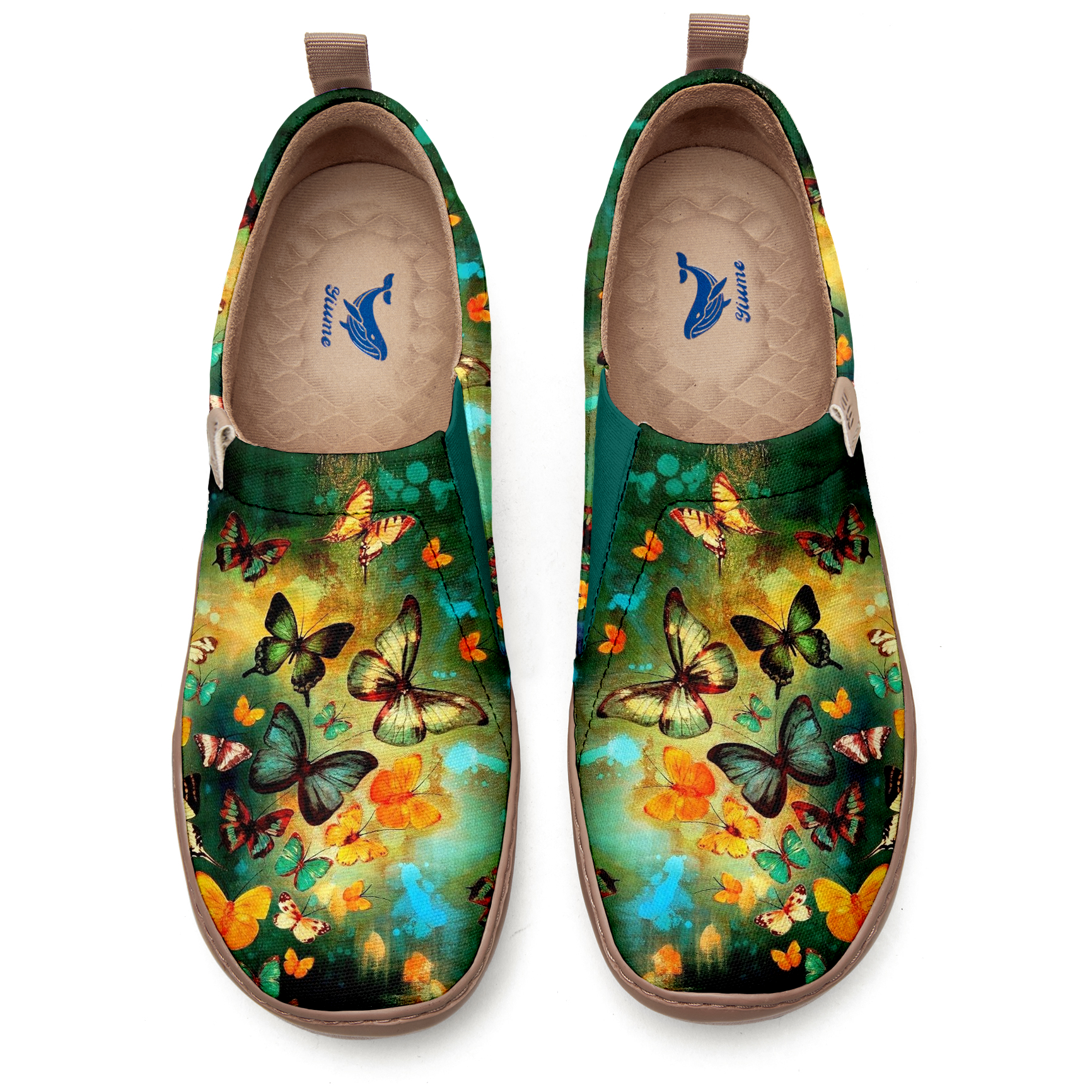 Yiume Women's Art Slip-On Casual Shoes Green Butterfly Painted,100% Cotton
