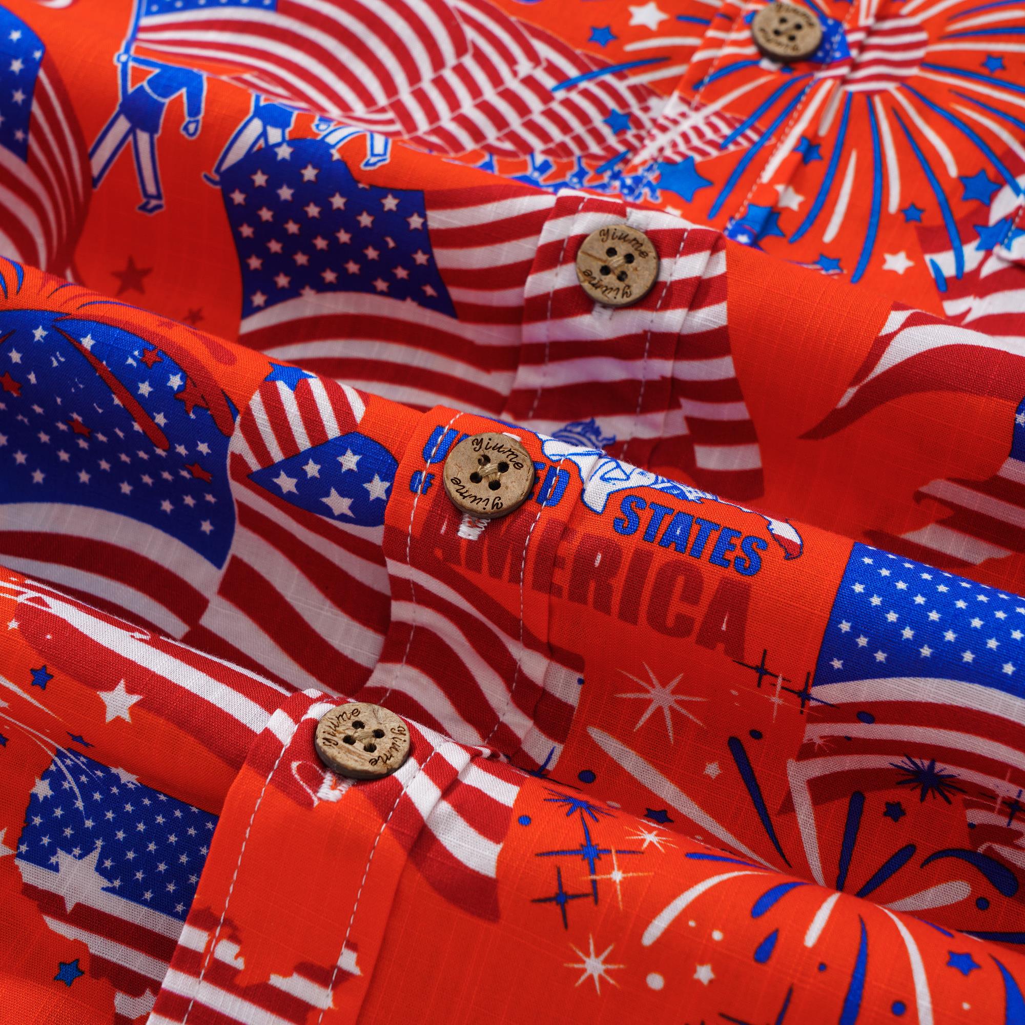 Herren-Hawaiian-Hemd Kurzärmel Button Down 100% Baumwoll weiße Aloha American Feier