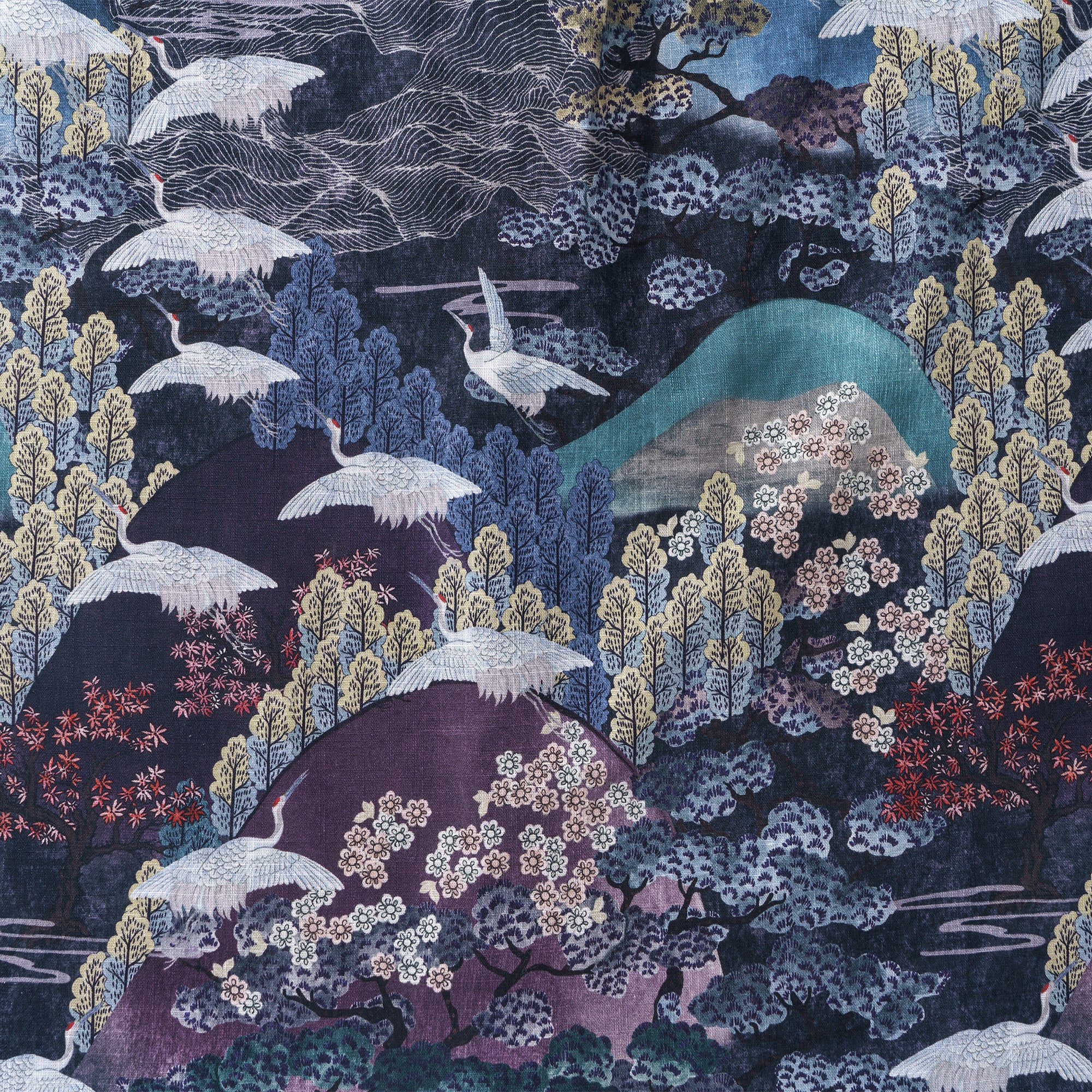 Tanz der Kraniche 100% Baumwolle Herren Aloha Hawaiian Langarm Hemd mit Knopfleiste