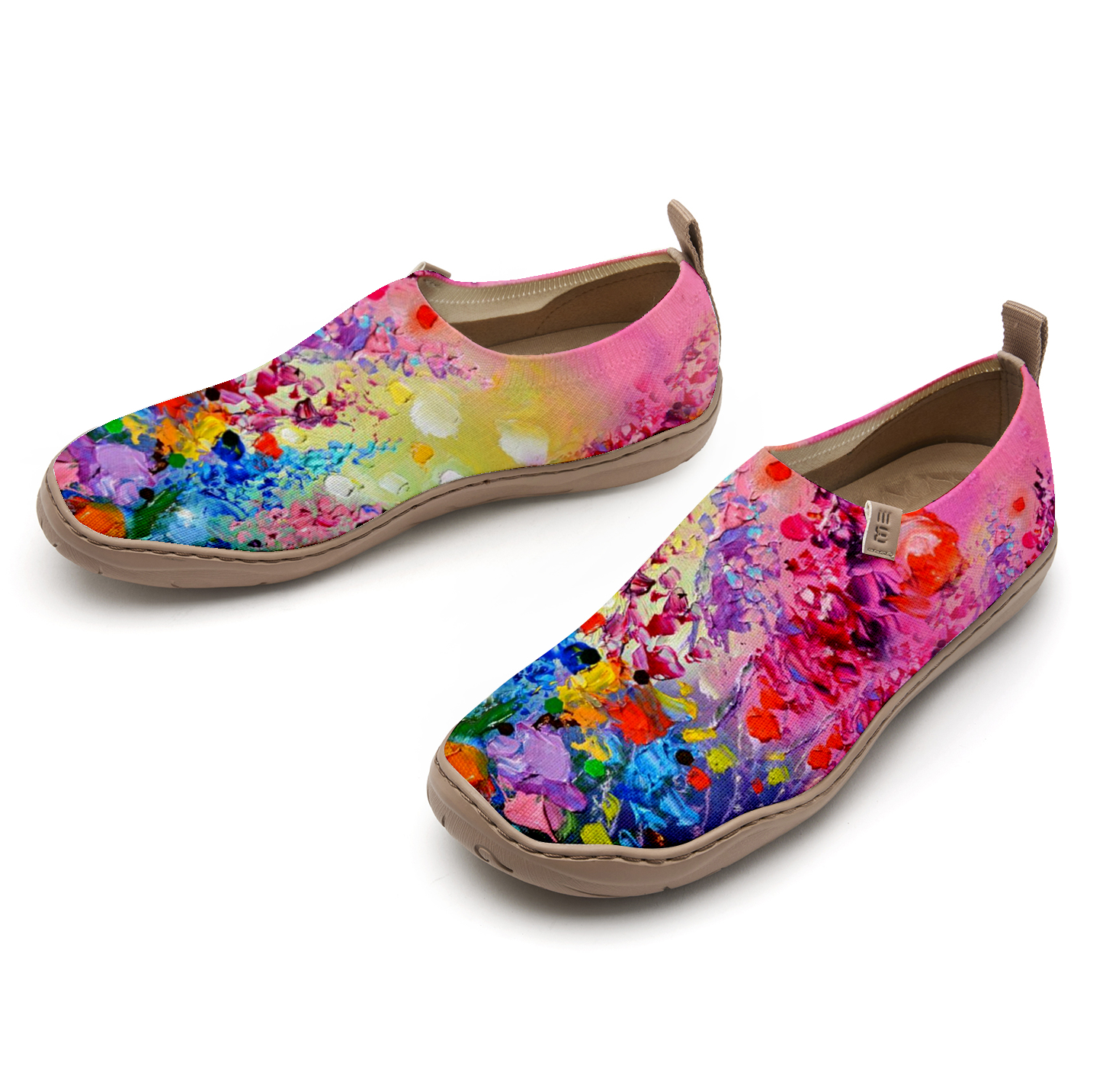 Yiume Frauenkunst Slip-on-Schuhe bequeme atmungsaktive Strick-Freizeitschuhe, Pastellblatt Ozeanblüte