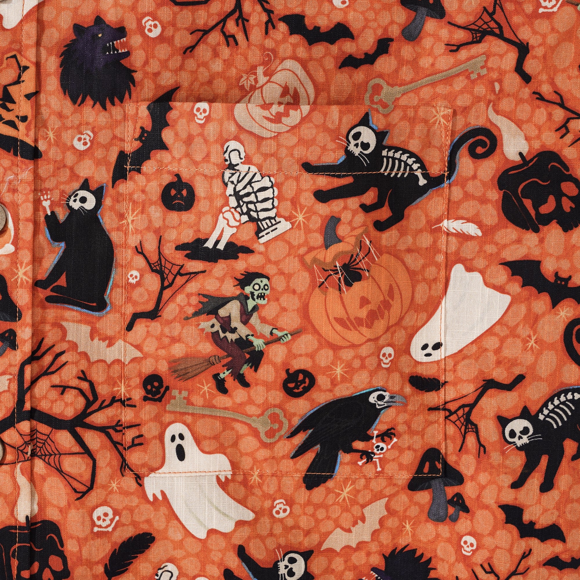 Halloween Hawaiian Shirt For Men Orange Short Sleeve Button-down 100% Cotton Orange Aloha Shirt