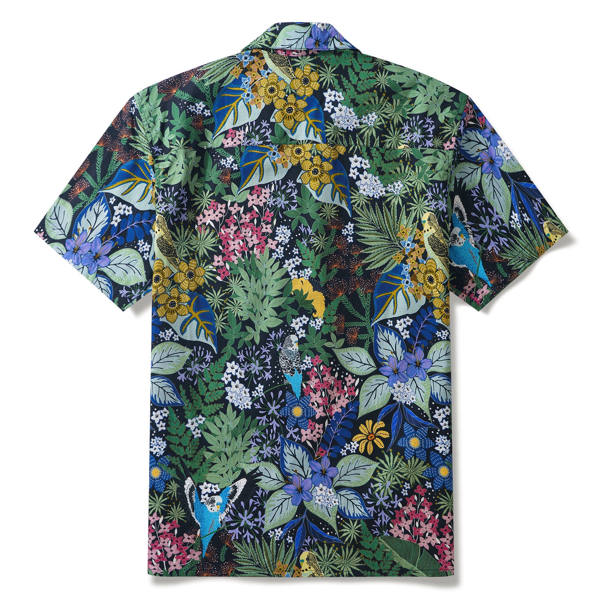Yiume Papagei Hawaiian Shirt für Männer 100% Baumwolle Kurzarm Grünes Camp-Kragen Aloha-Shirt
