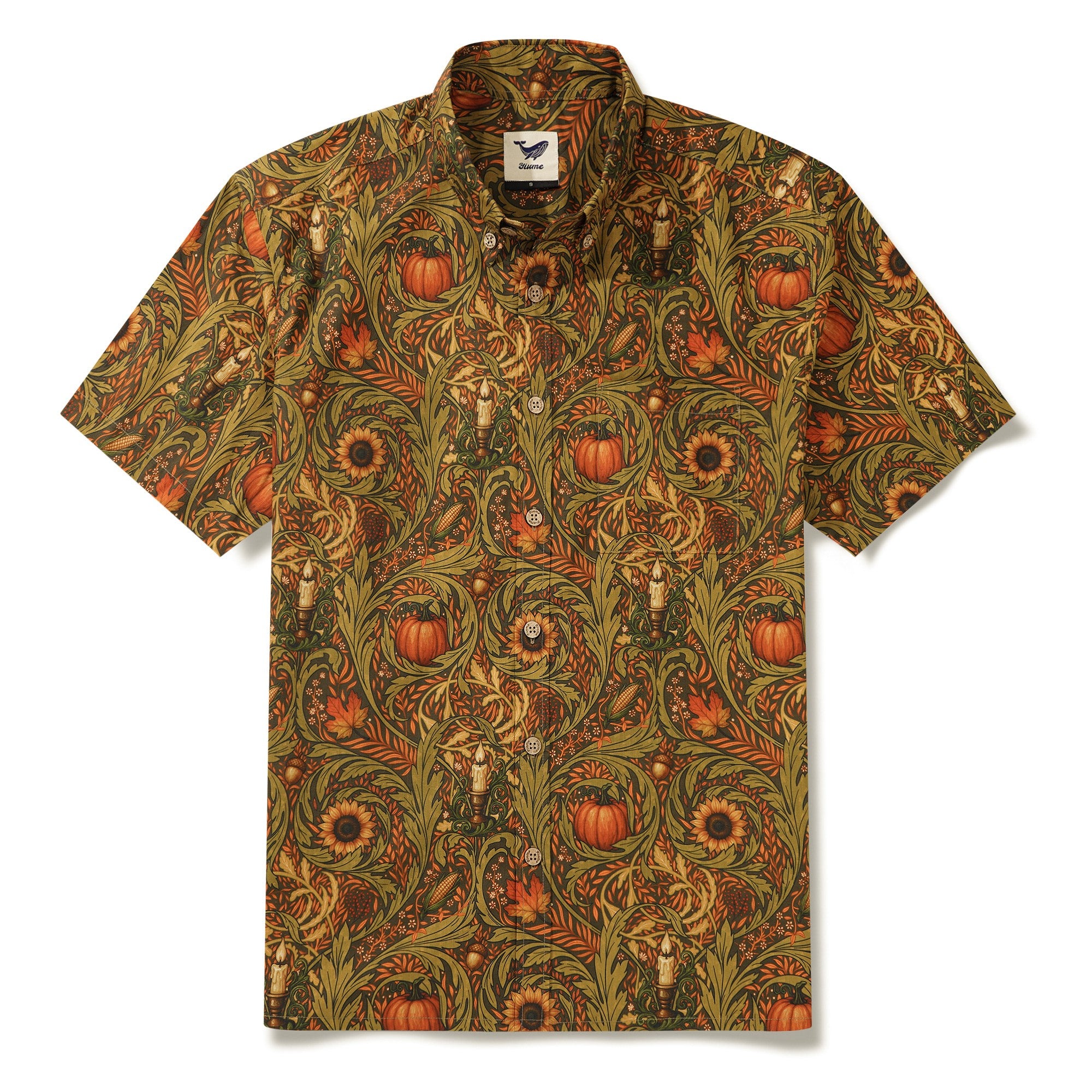Men's Hawaiian Shirt Short Sleeve Button-down 100% Cotton Green Aloha Morris's Harvest Whisper