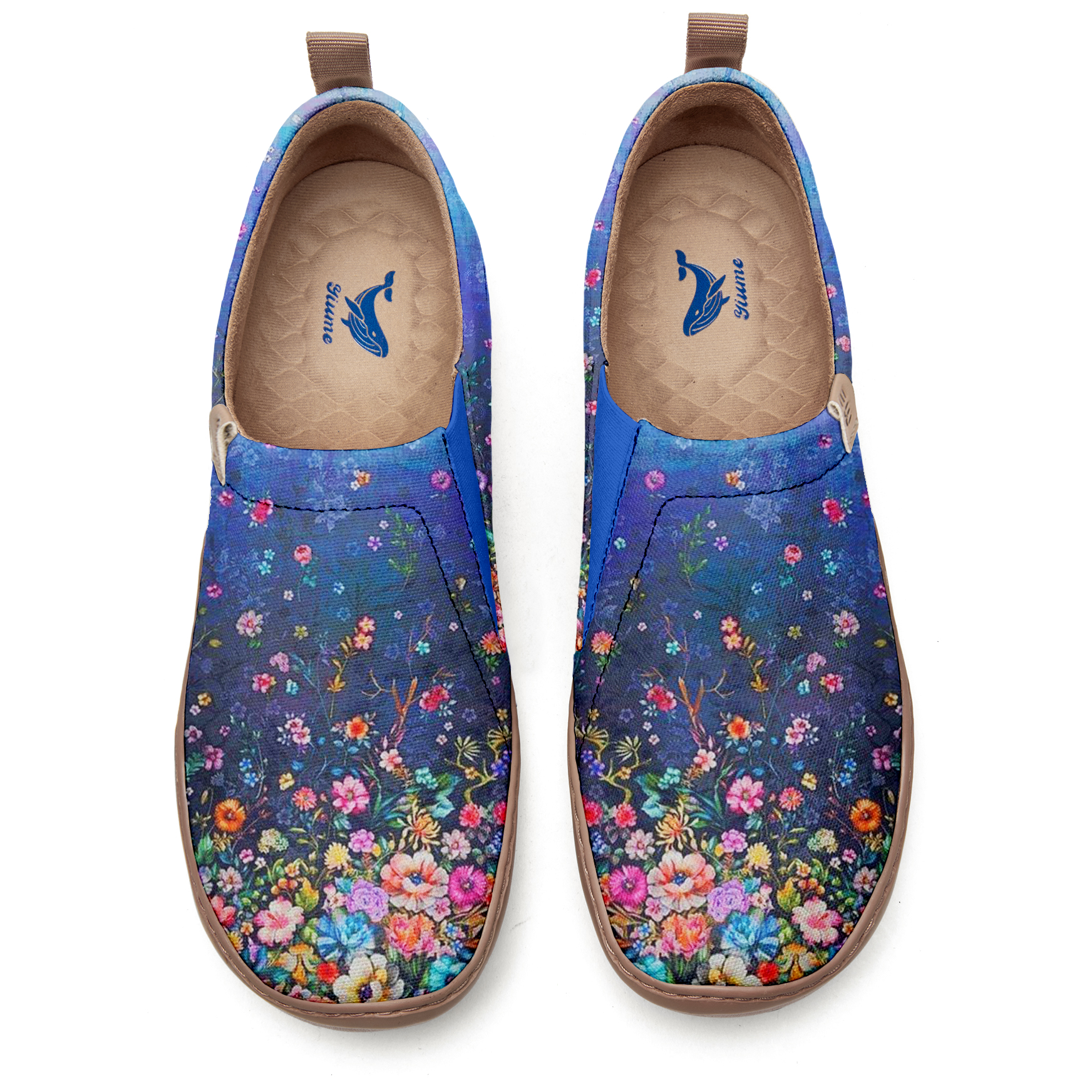 Yiume pour femmes Slip-on Spus-on décontractées Chaussures bleu marine peinte, 100% coton bleu foncé fleuri
