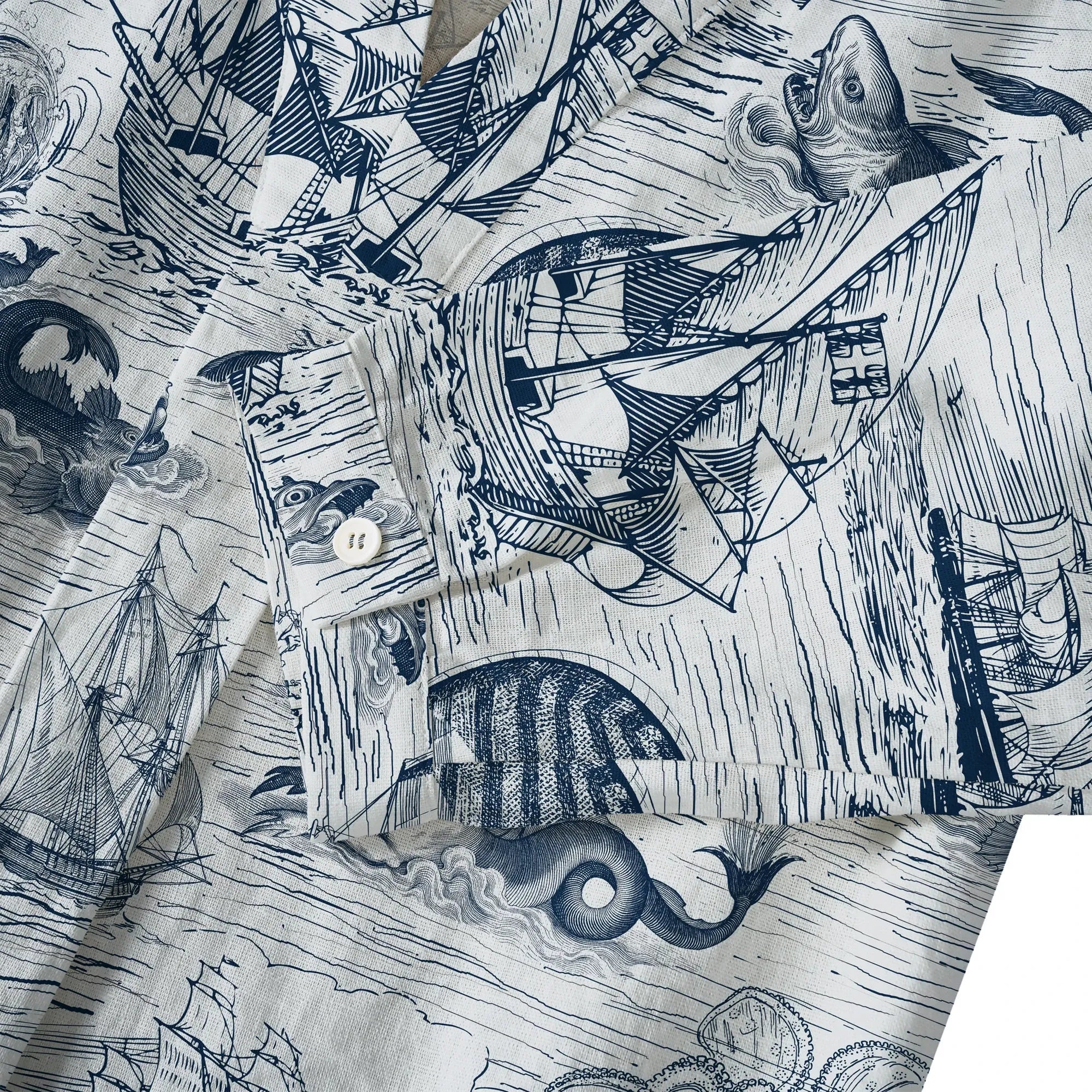 Women's lyocell linen blouse, blue nautical theme