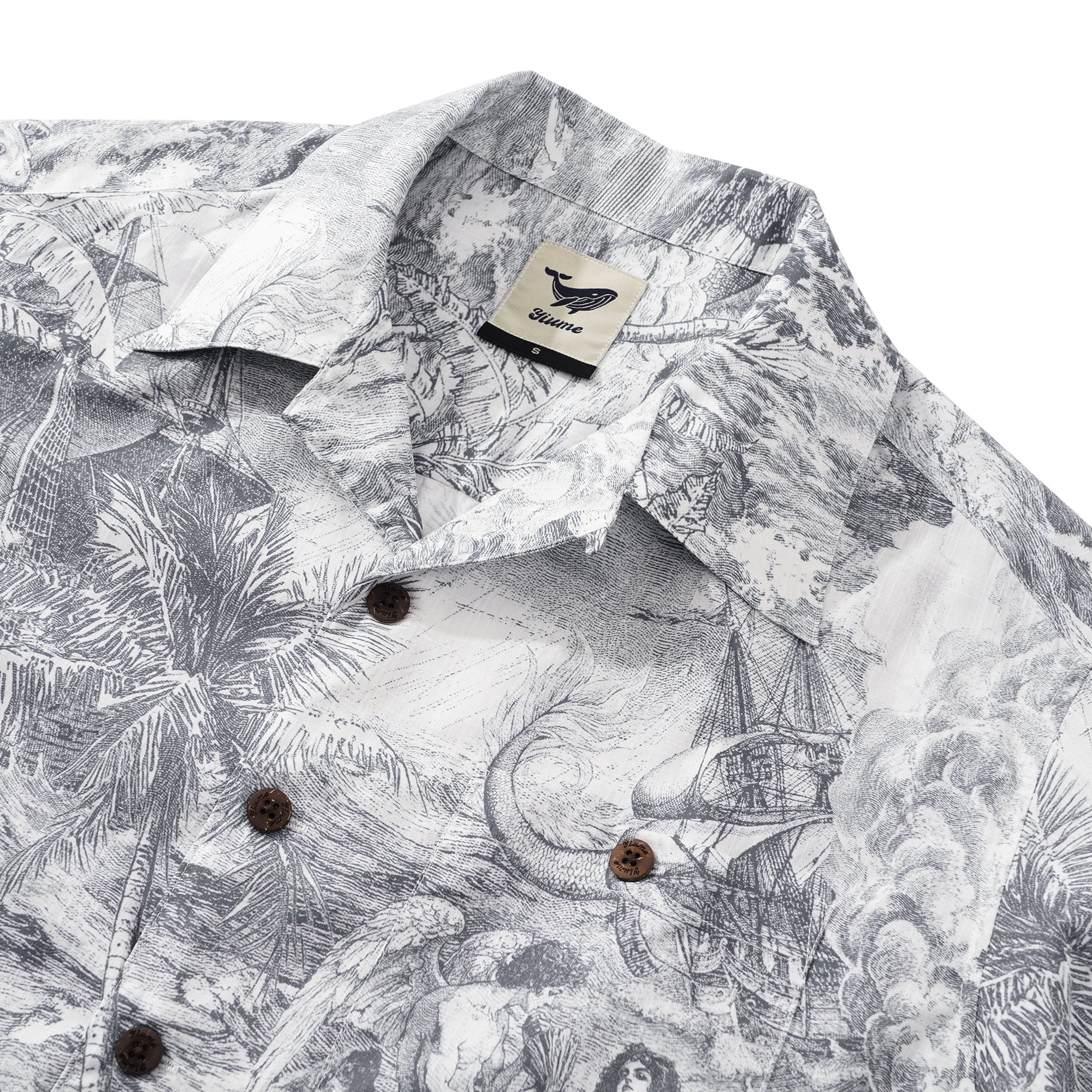 Collier de camp à manches courtes à manches courtes pour hommes 100% coton gris océan spirituel