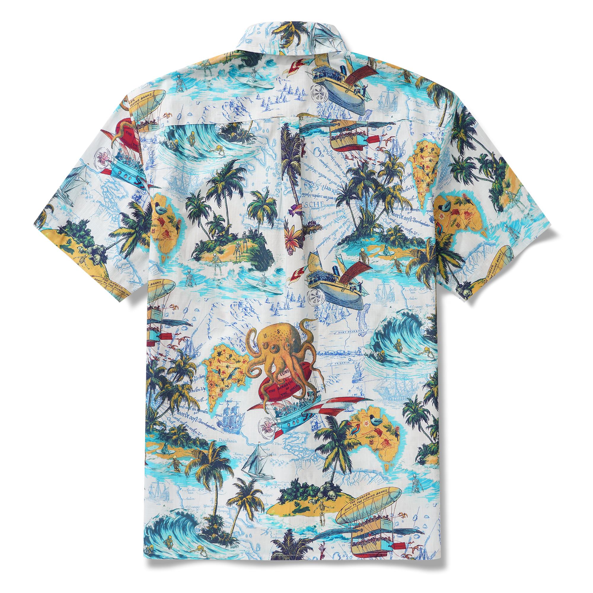 Chemise hawaïenne masculine à manches courtes à manches courtes 100% coton bleu Aloha Ocean Dreamer