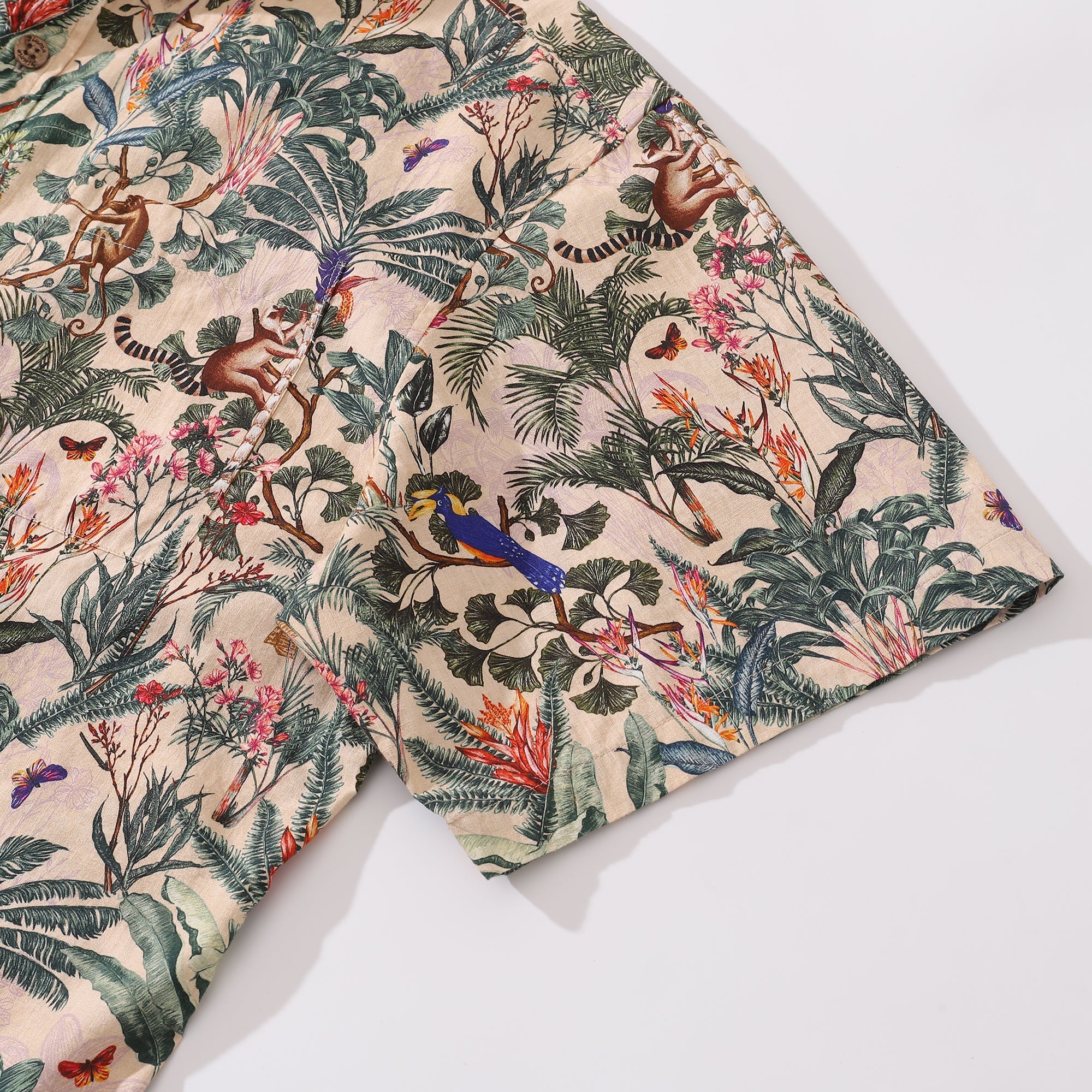 Herren Tropisches Hawaiianisches Hemd aus Baumwolle Knopfverschluss Kurzarm Aloha Dschungel Hemd