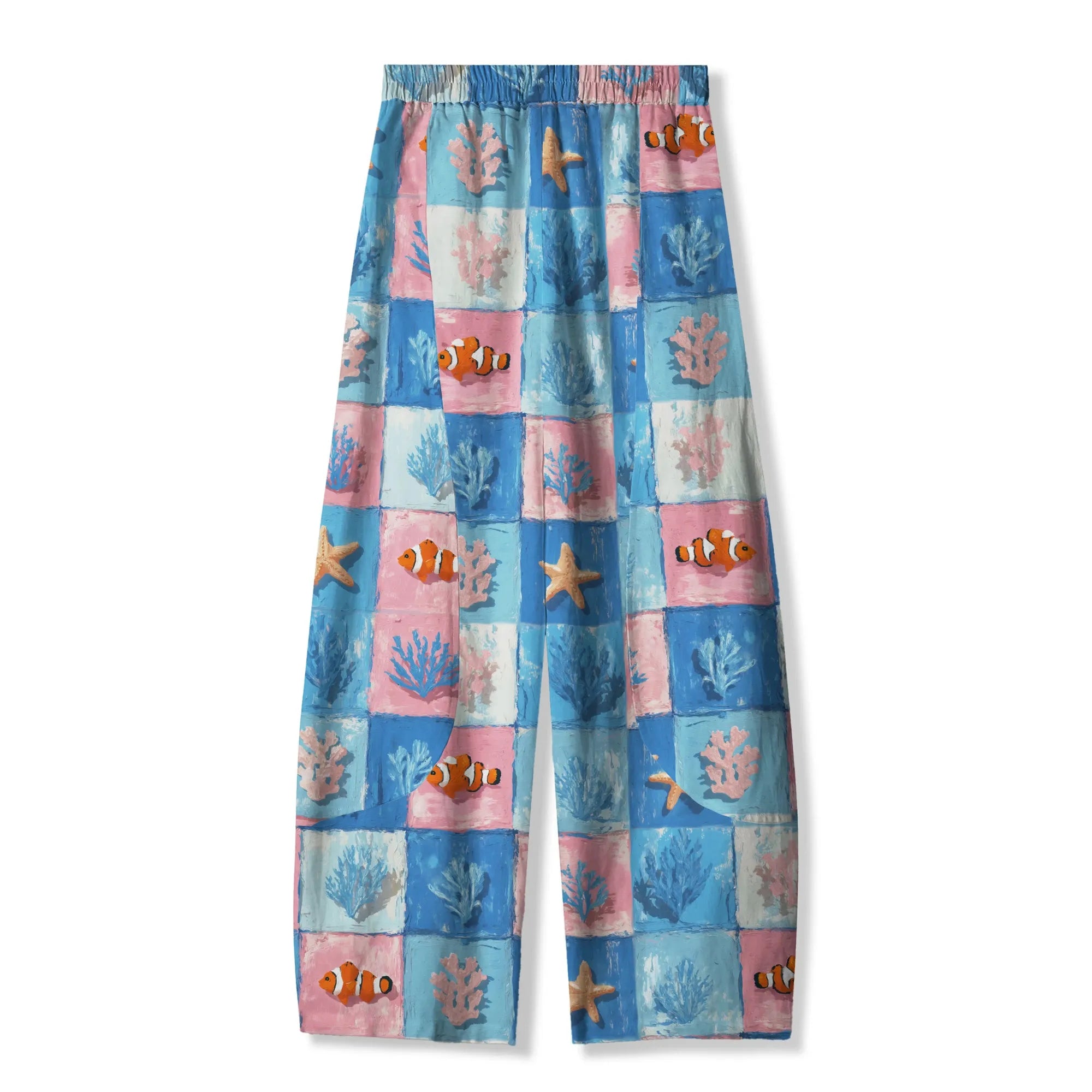 Blue Aloha Oceanic Chessboard Women's Pants with starfish pattern