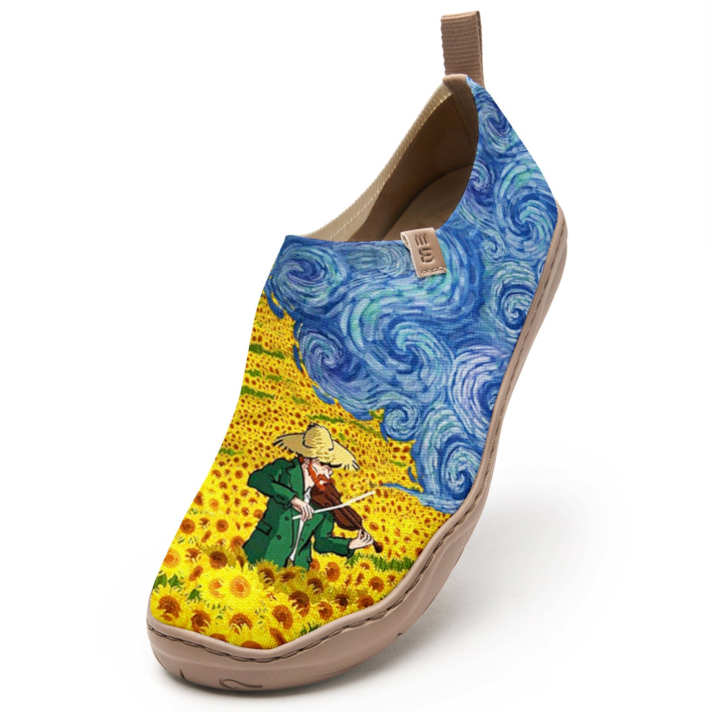 Yiume Frauenkunst ausschlüpften Schuhen bequeme atmungsaktive Strick-Freizeitschuhe, Geige van Gogh van Gogh Blues