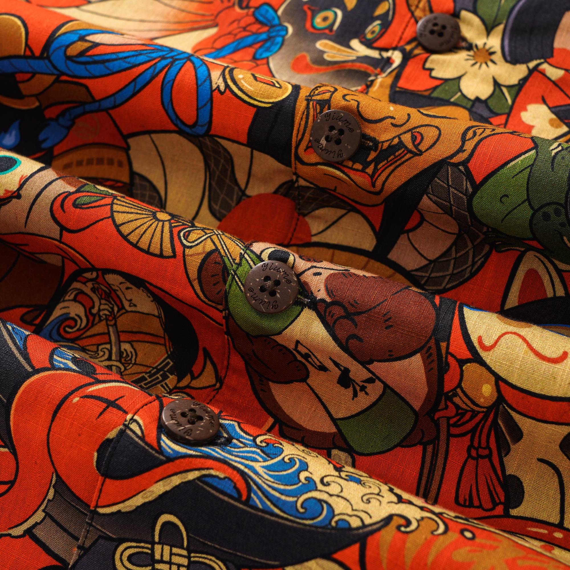 Collier de camp à manches courtes à manches courtes pour hommes 100% coton rouge Aloha bonne fortune spiritueux