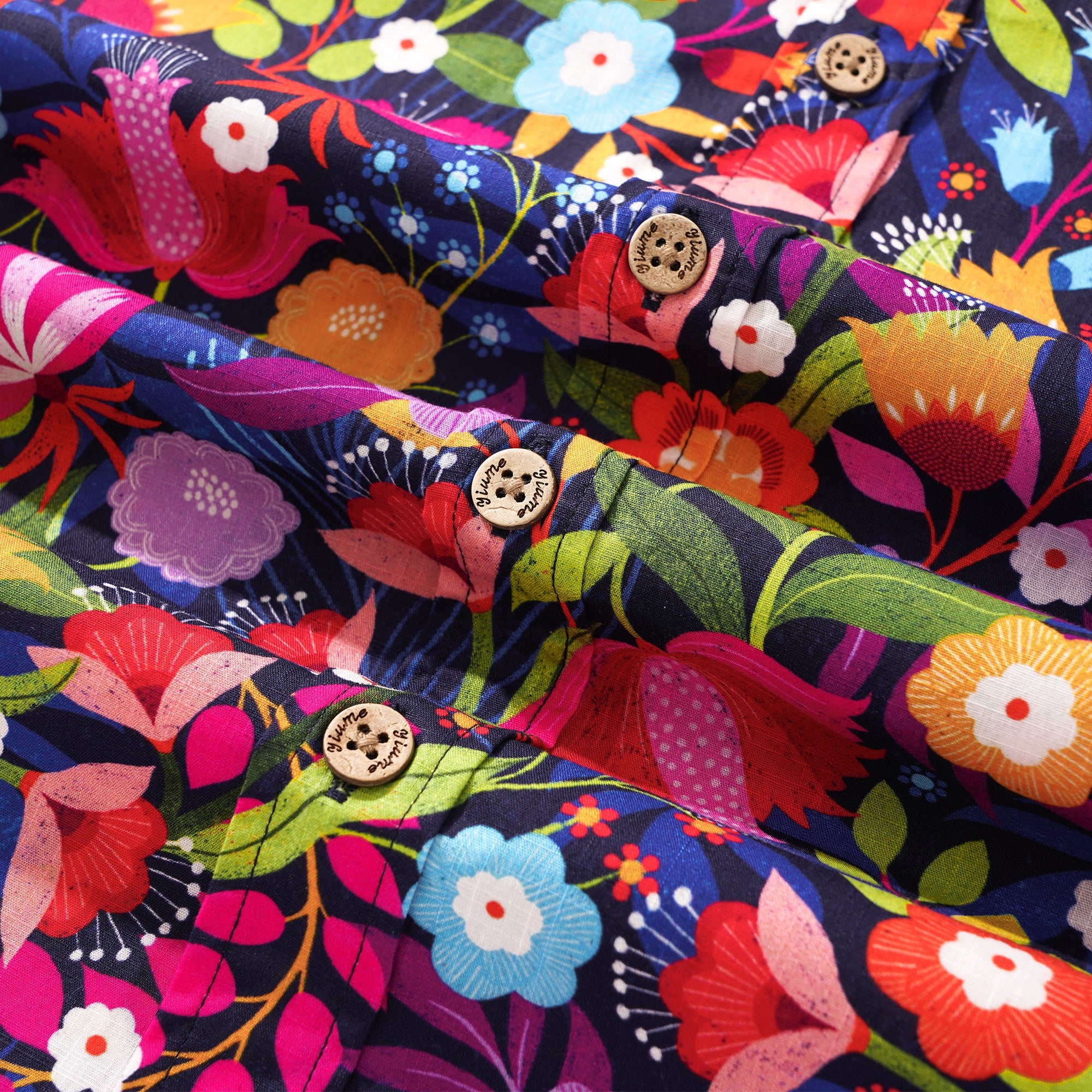 Men's Hawaiian Shirt Short Sleeve Button-down 100% Cotton Red Aloha Midnight Garden By Ali Brookes