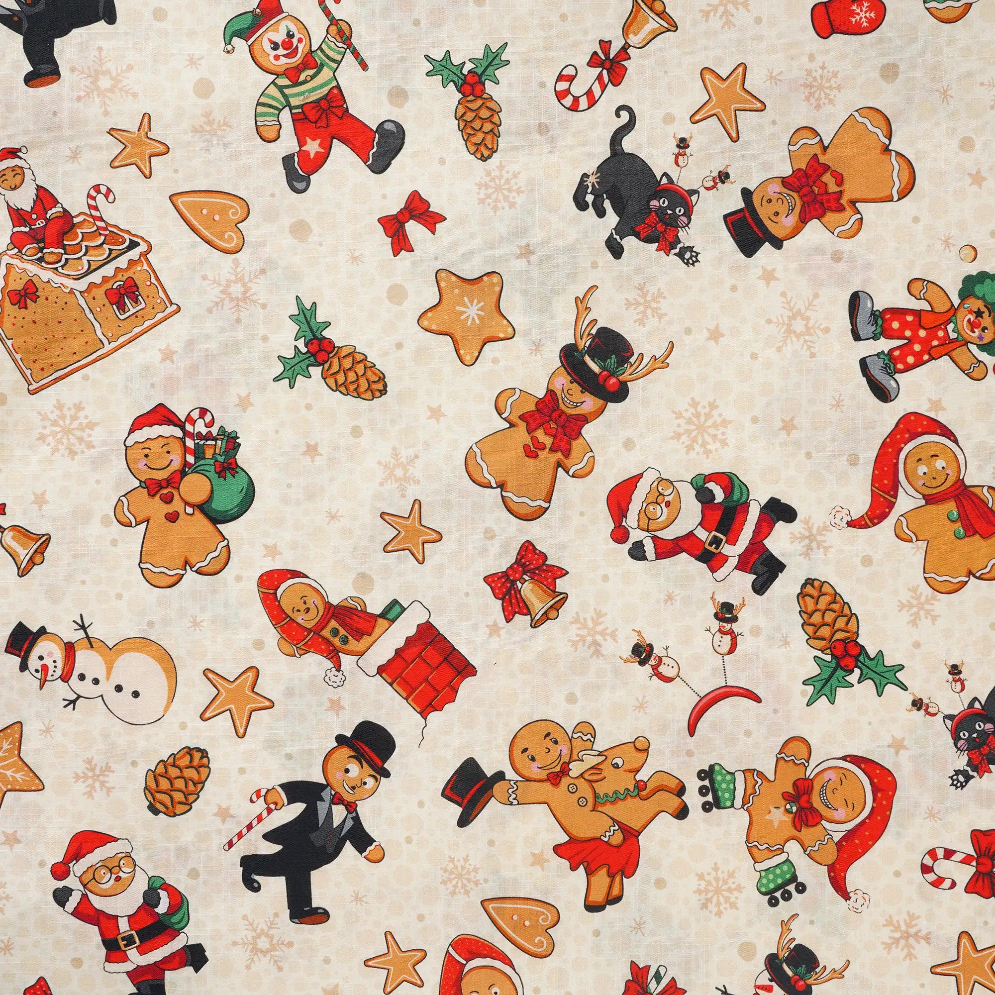 Men's Hawaiian Shirt Short Sleeve Button-down 100% Cotton Beige Aloha Gingerbread Christmas Carnival