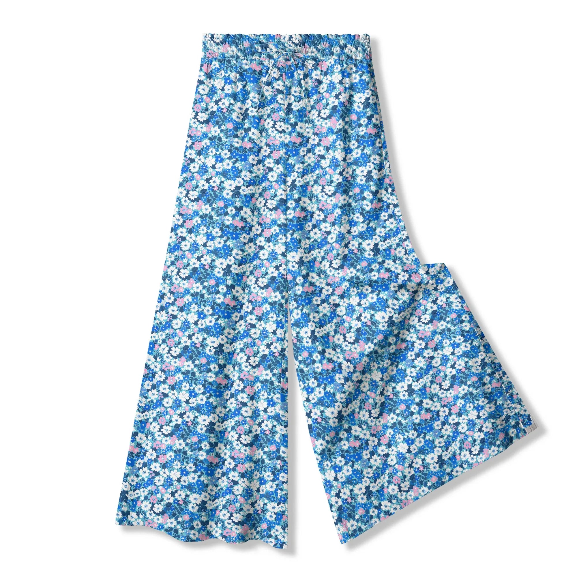 Close-up of floral pattern on Blue Sea Flower Women's Palazzo Pants
