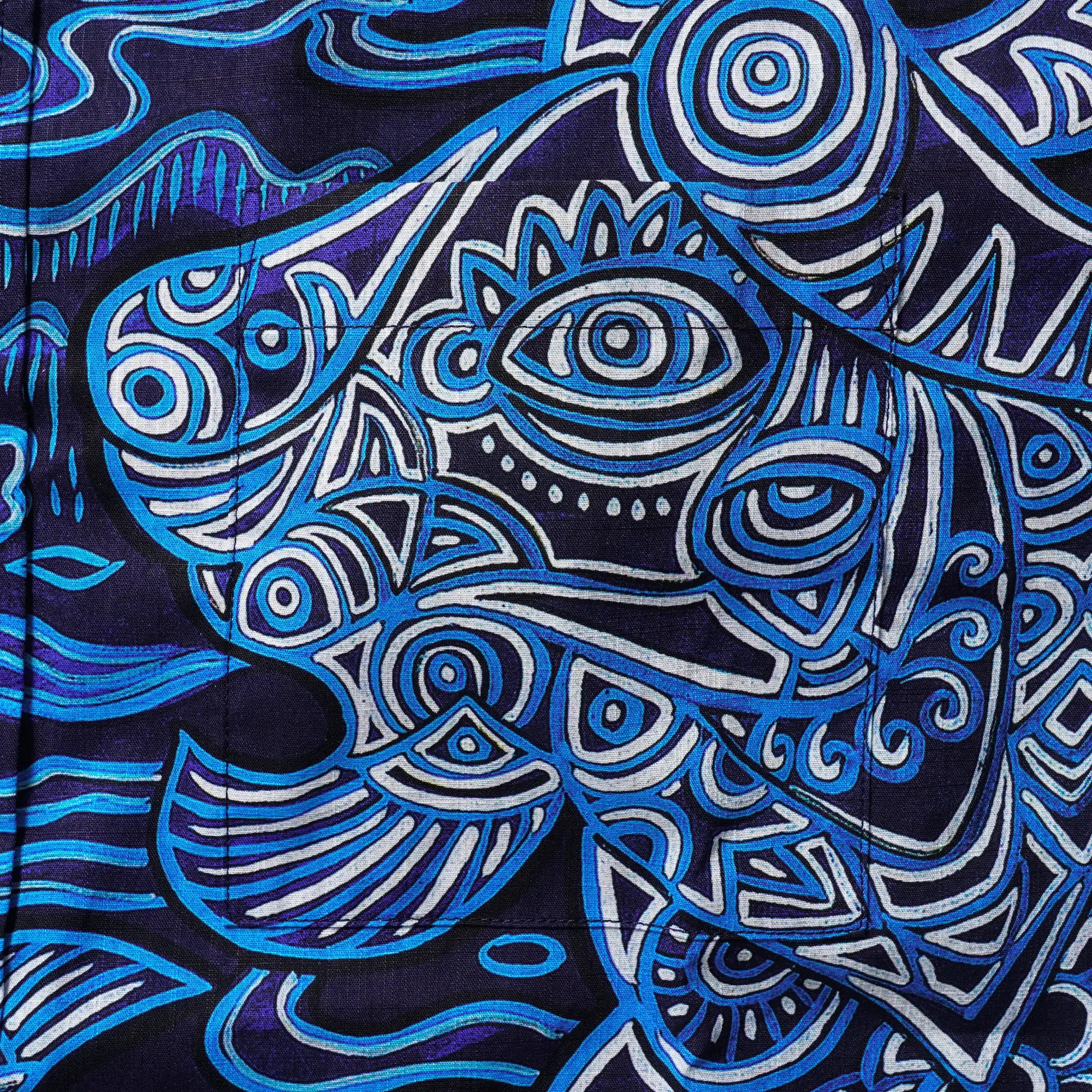 Men's Hawaiian Shirt Short Sleeve Button-down 100% Cotton Blue Aloha Azure Beast Illustration