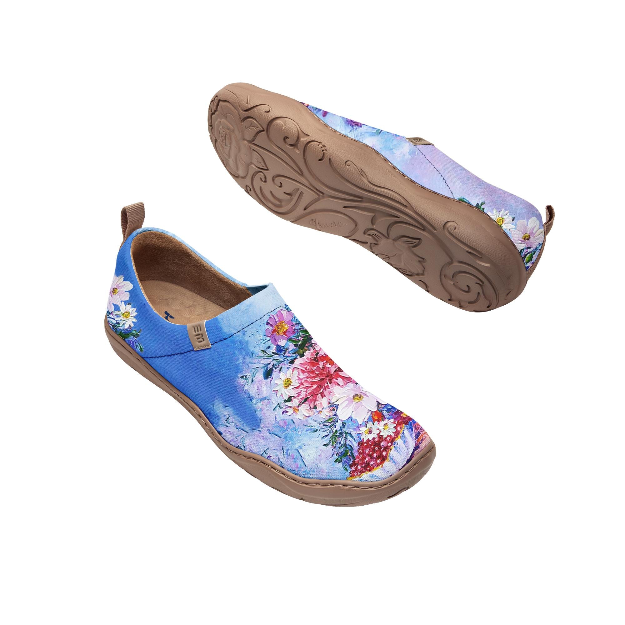 Yiume pour femmes en art pour femmes chaussures de toile décontractées rose et imprimé à l'huile de floral rose peinte, 100% coton en bord de mer saphir
