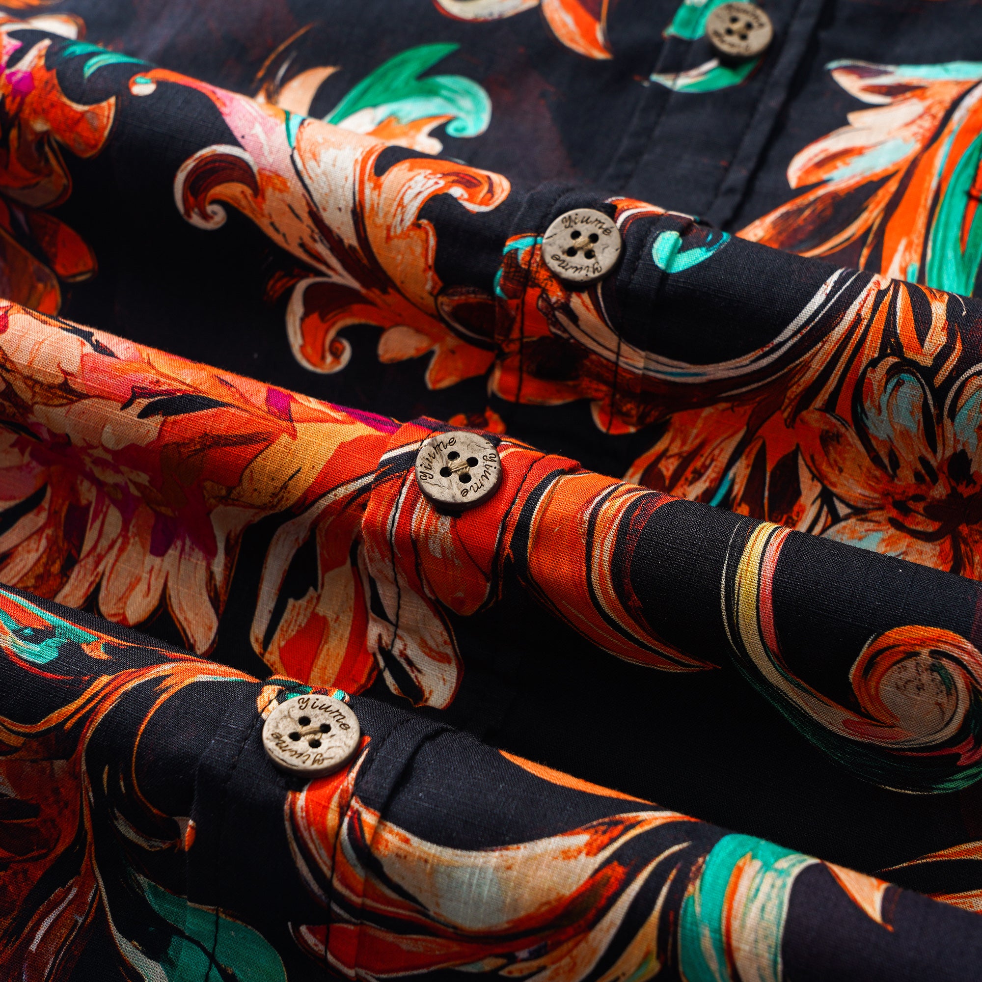 Chemise hawaïenne pour homme à manches courtes, boutonnée, 100 % coton, marron, Aloha Fleurs de Feu.