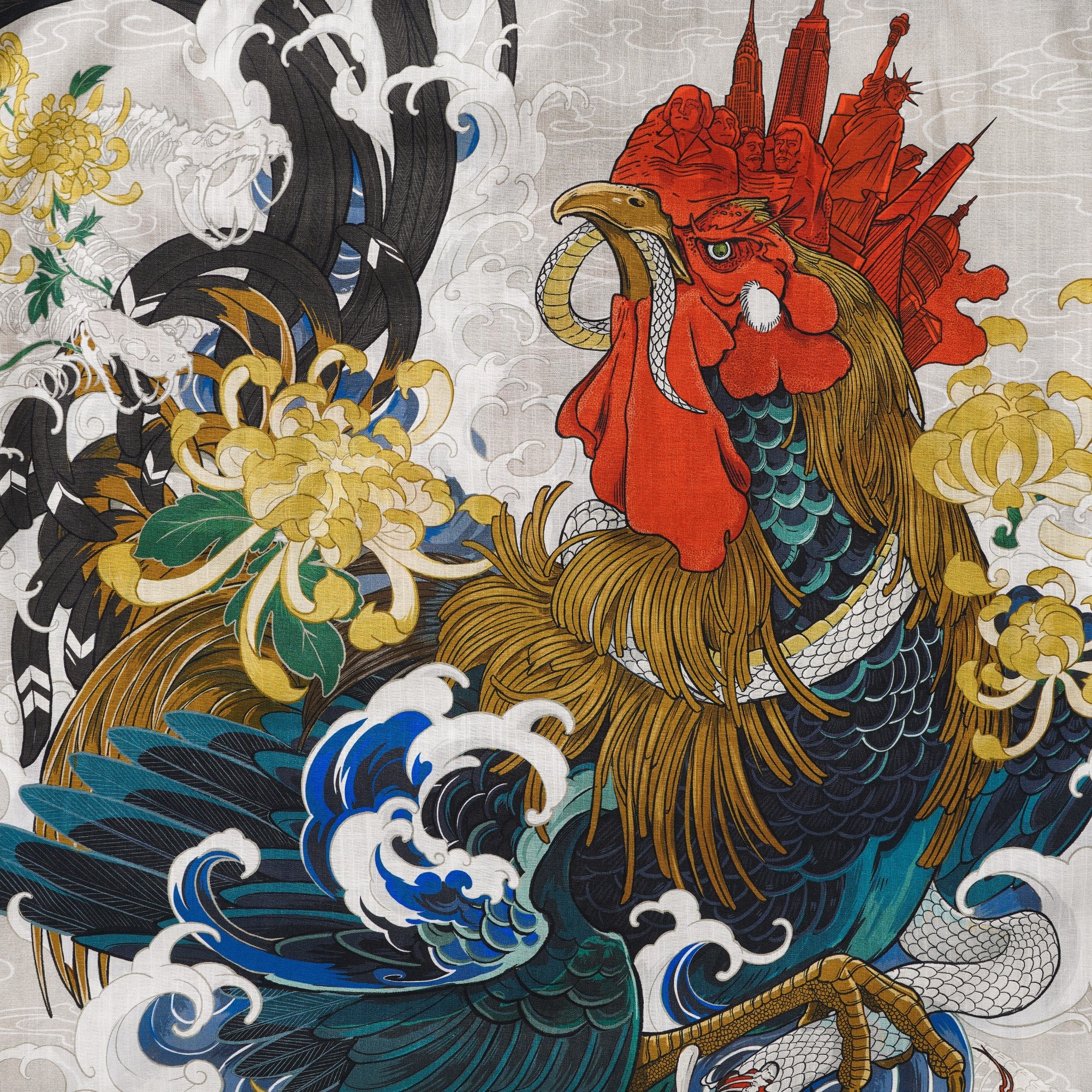 Chemise hawaïenne masculine 100% coton à manches courtes à manches courte à manches courte coq et chemise japonaise ukiyo-e