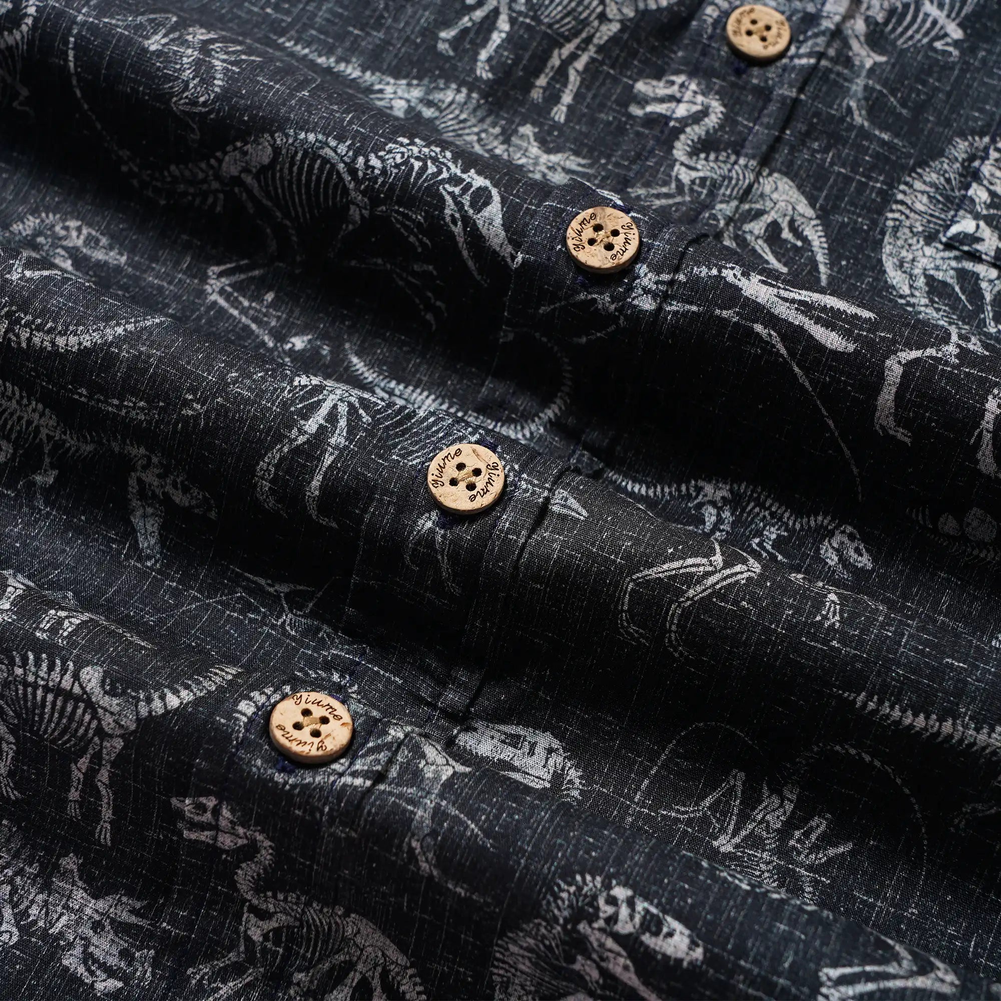 Men's Hawaiian Shirt Short Sleeve Button-down 100% Cotton Black Aloha Dinosaur Fossil Imprint
