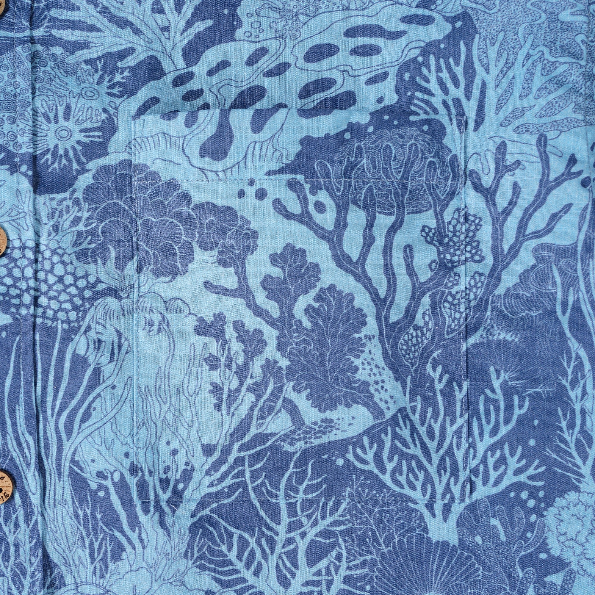 Men's Hawaiian Shirt Short Sleeve Button-down 100% Cotton Blue Aloha Undersea Coral Reef