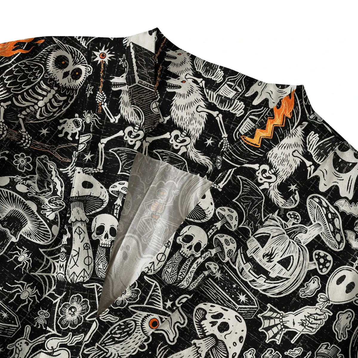 Yiume black Halloween blouse, skull and mushroom design, V-neck