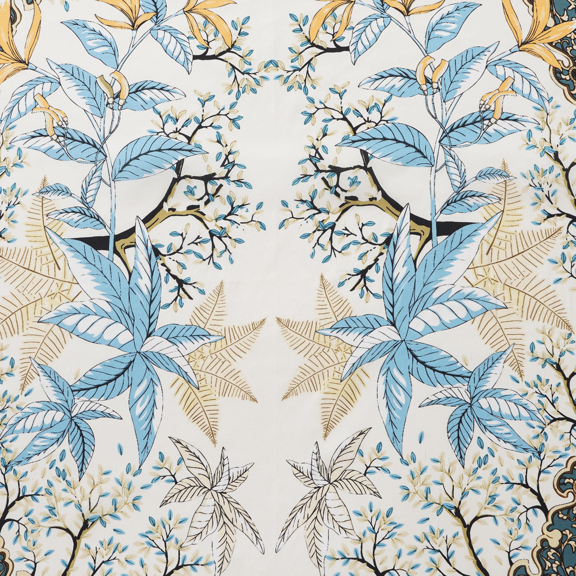 Floral Square Scarf 100% Mulberry Silk Azure Leaf Elegance Azure Leaf Elegance 100% Silk 53*53cm