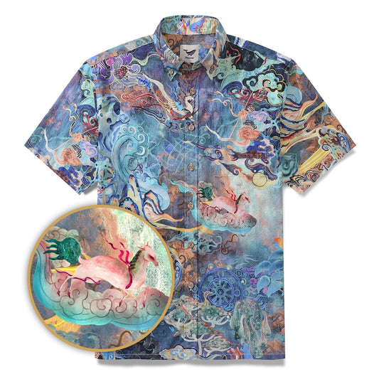 Cotton Hawaiian Shirt For Men Dreamland Art Button-down Short Sleeve Shirt