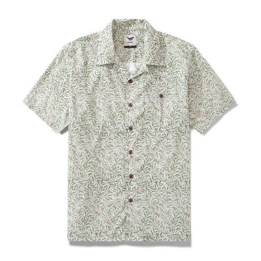 Hawaiian Shirt For Men 1920s Vintage Willow Shirt Camp Collar 100% Cotton