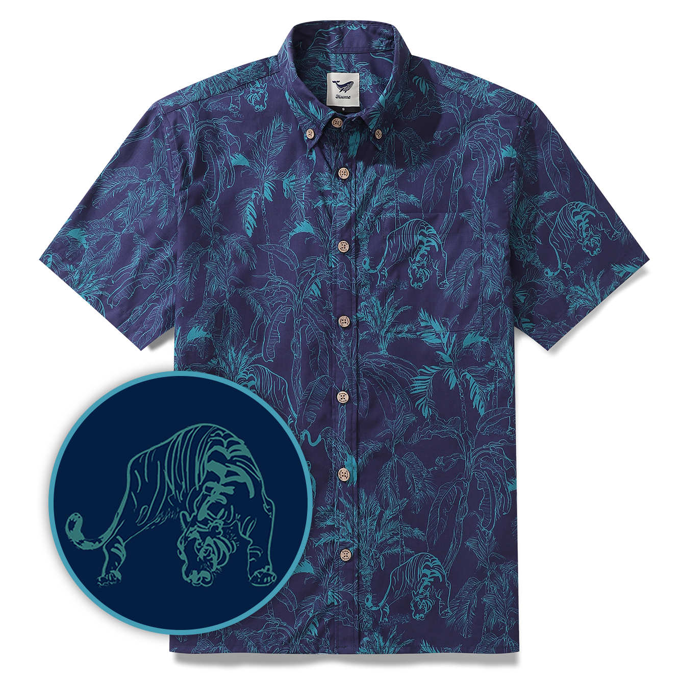 Deep Blue Hawaiian Shirt For Men Tropical Button-down Shirt Short Sleeve 100% Cotton Shirt Mysterious Jungle