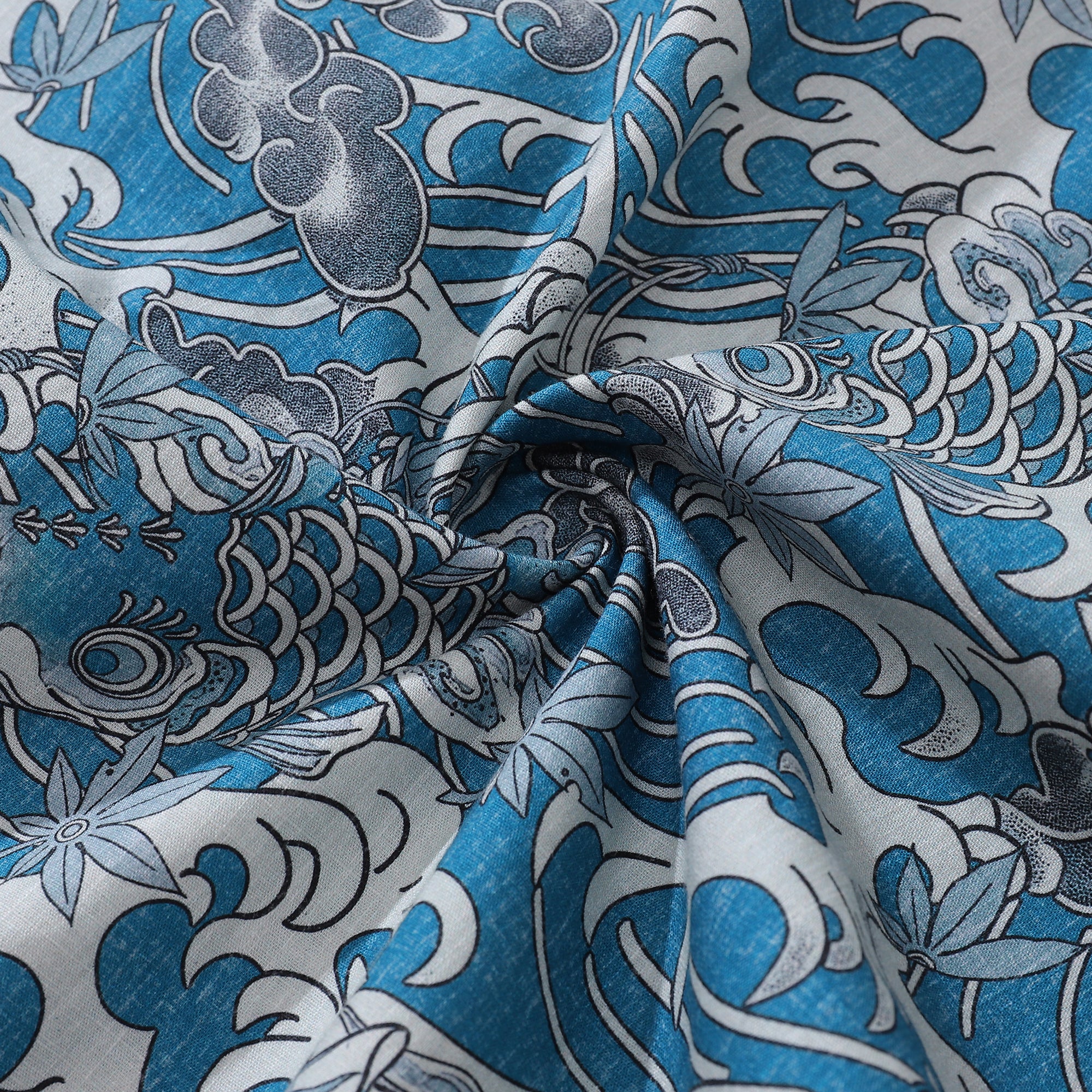 男性用ハワイアンシャツkoi波ボタンダウンシャツ半袖100％コットンシャツ