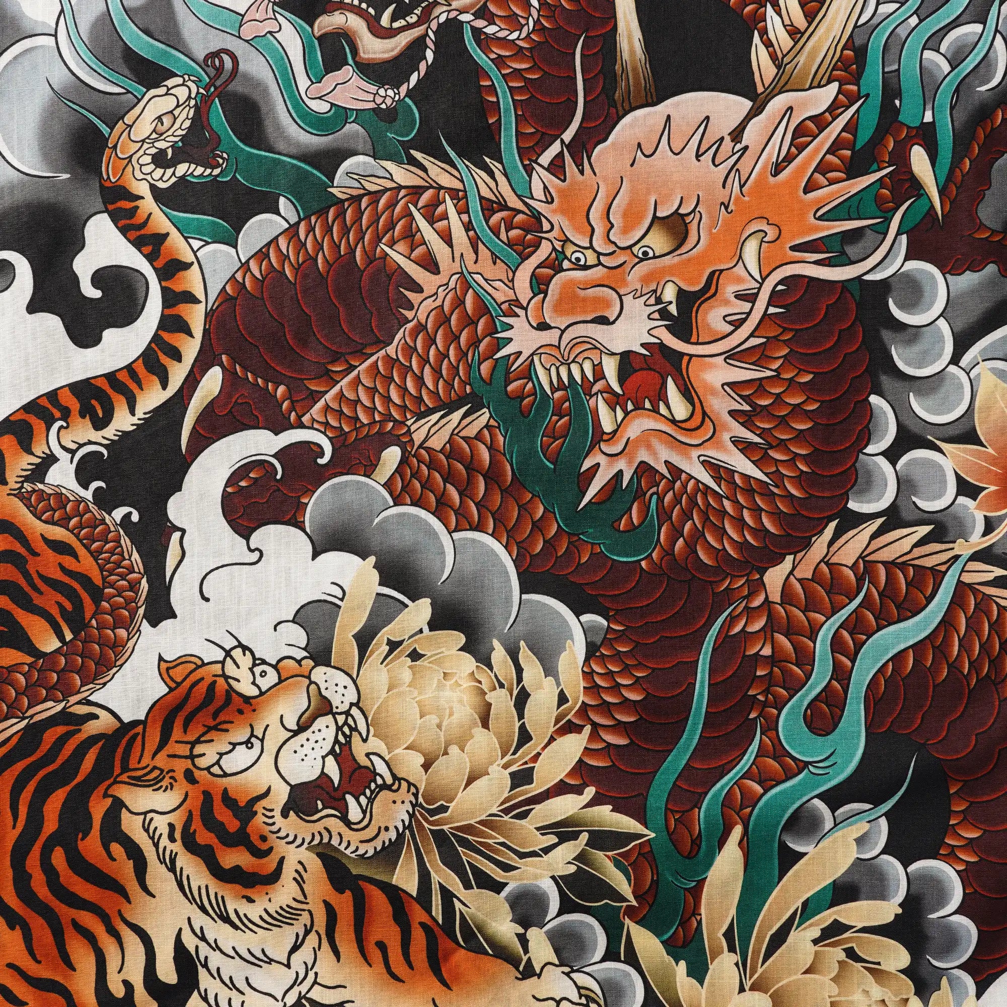 Men's Hawaiian Shirt Short Sleeve Camp Collar 100% Cotton White Aloha Battle Of The Dragons And Tigers