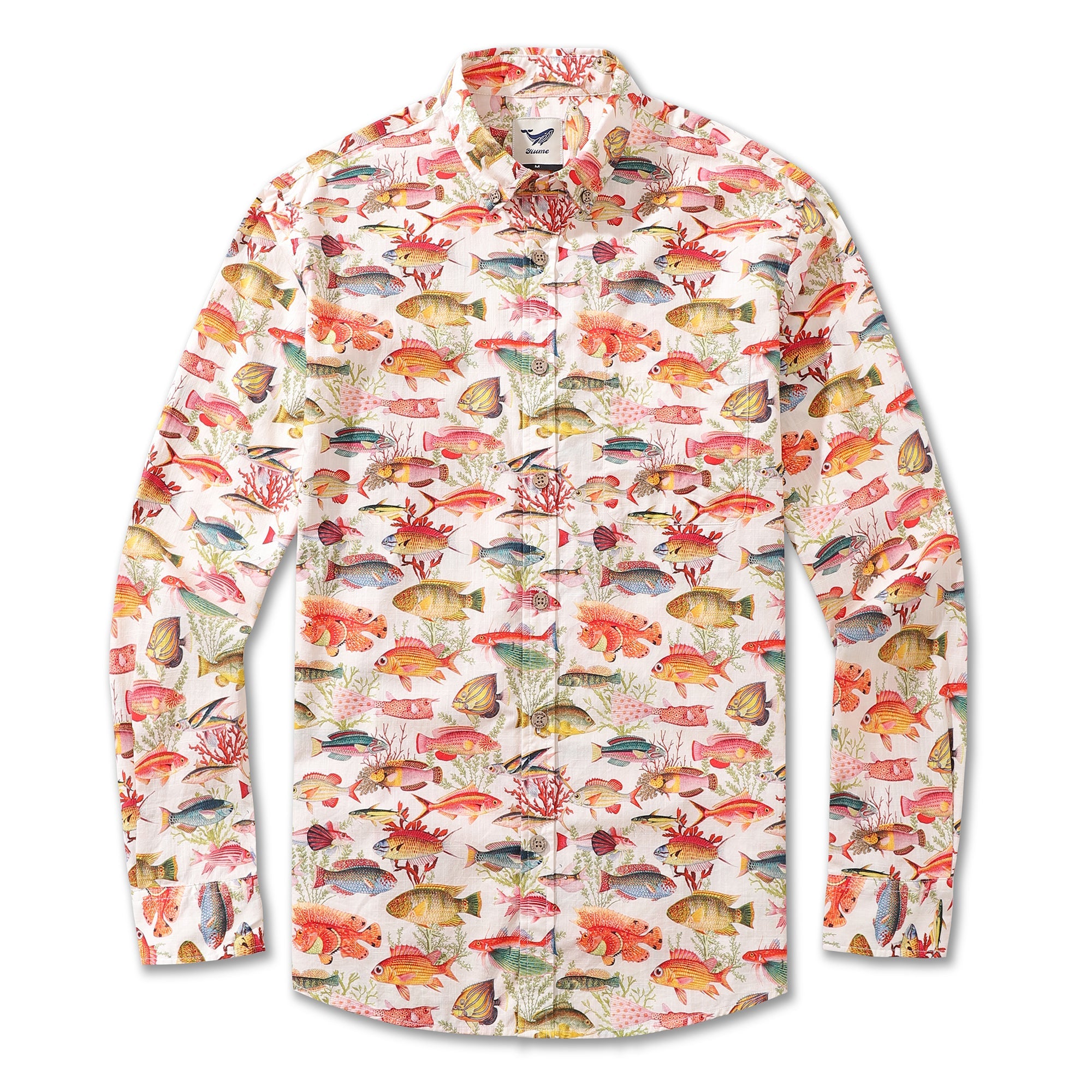 Men's Hawaiian Shirt Sea Ocean Fish Print Cotton Button-down Long Slee ...